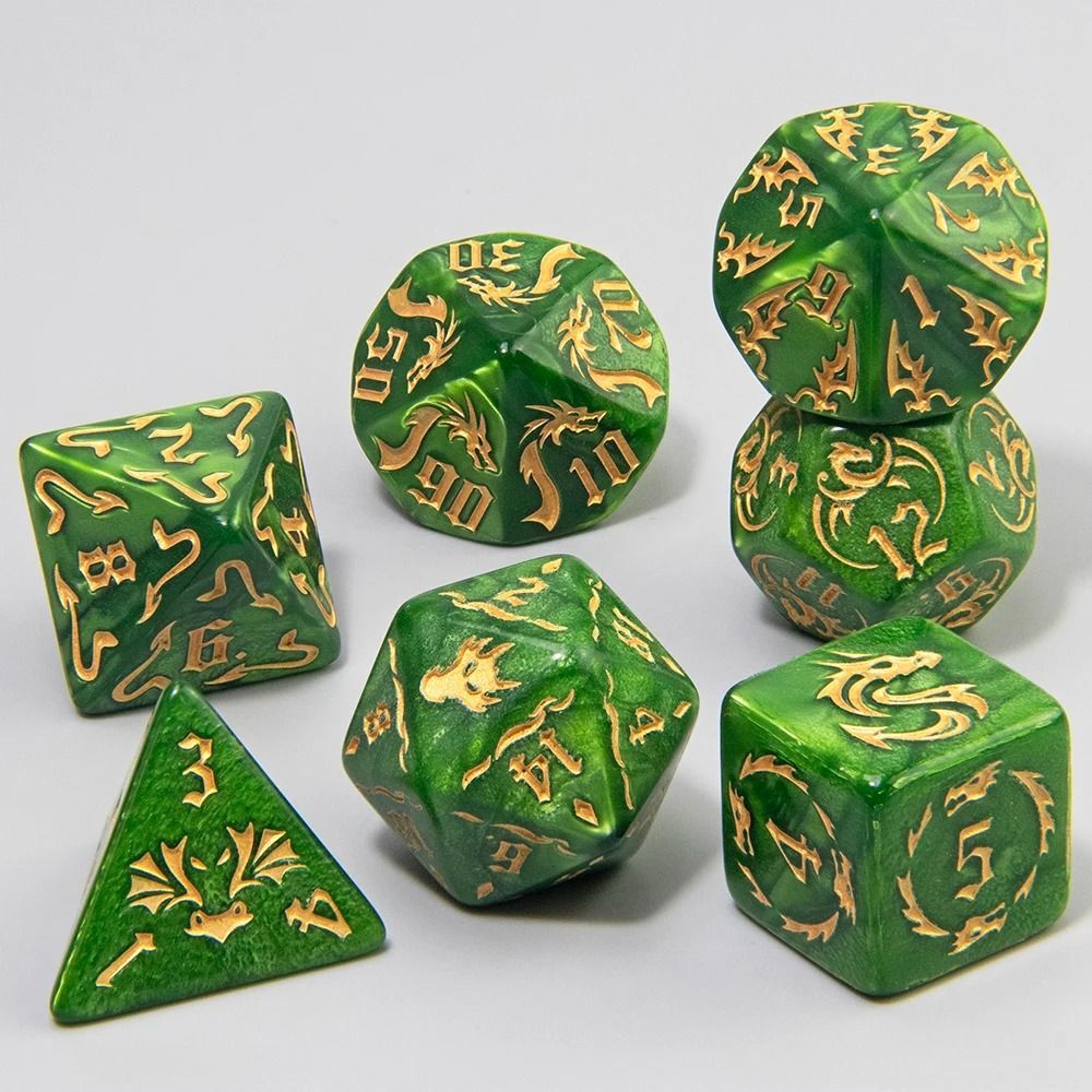 7 Pcs Dragon Pattern Dice Set Marble Polyhedral D4 D20 Dice For DND RPG Tabletop Board Games 6