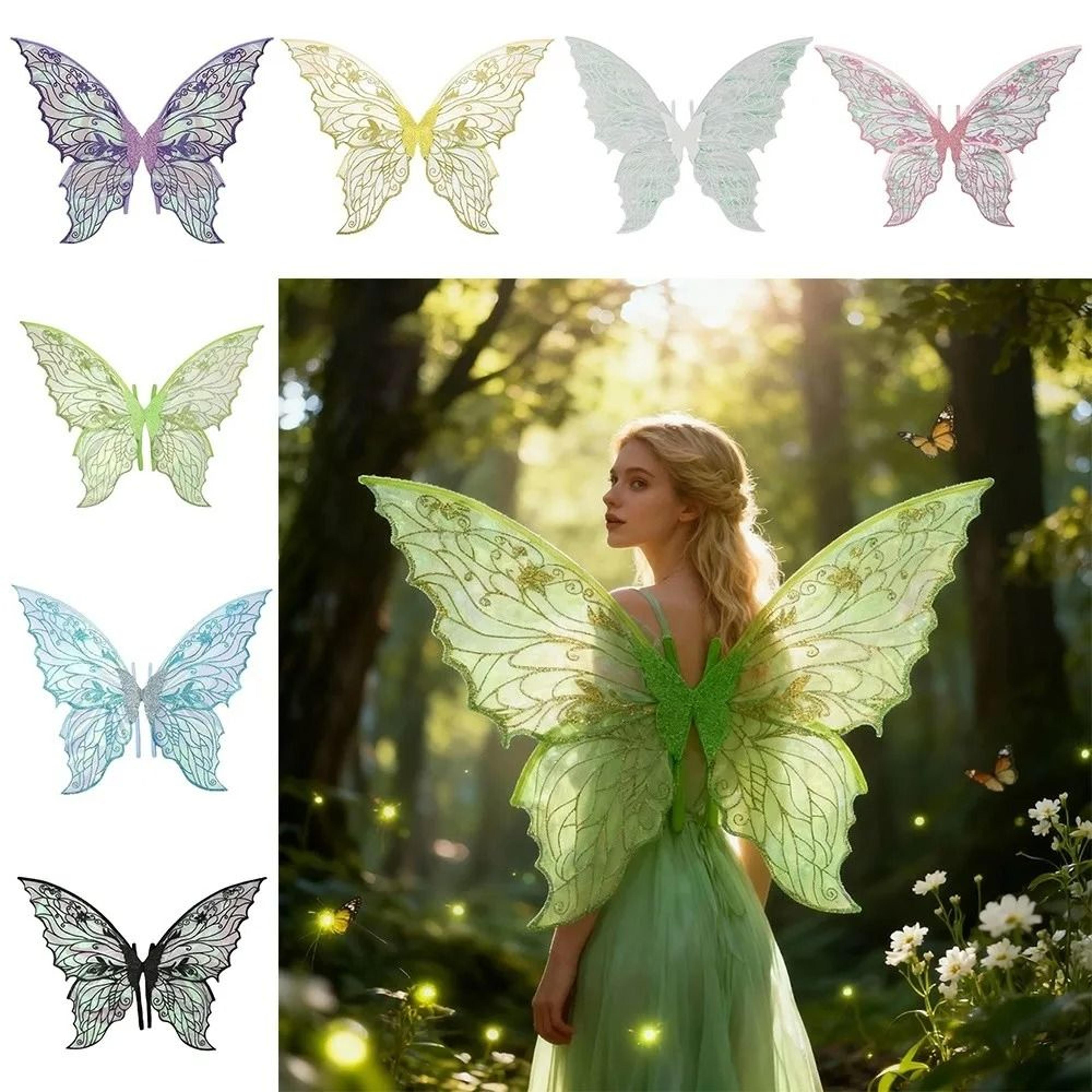 Sparkling Organza Fairy Wings Iridescent Butterfly Costume Props Dress Up Accessory For Parties 1