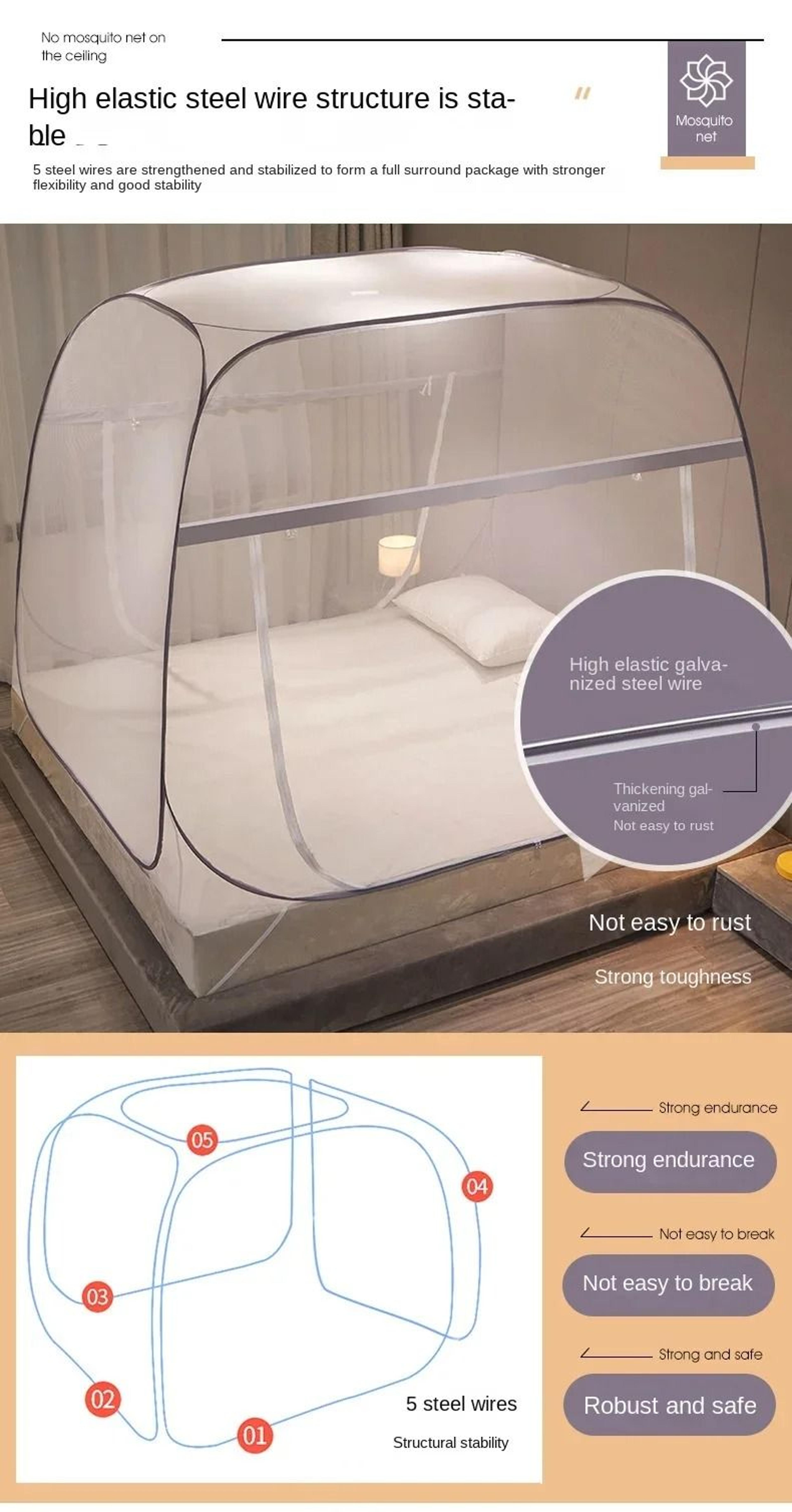 Pop Up Folding Mosquito Net Canopy Portable Bed Mesh Curtain No Installation Bedding Tent 3