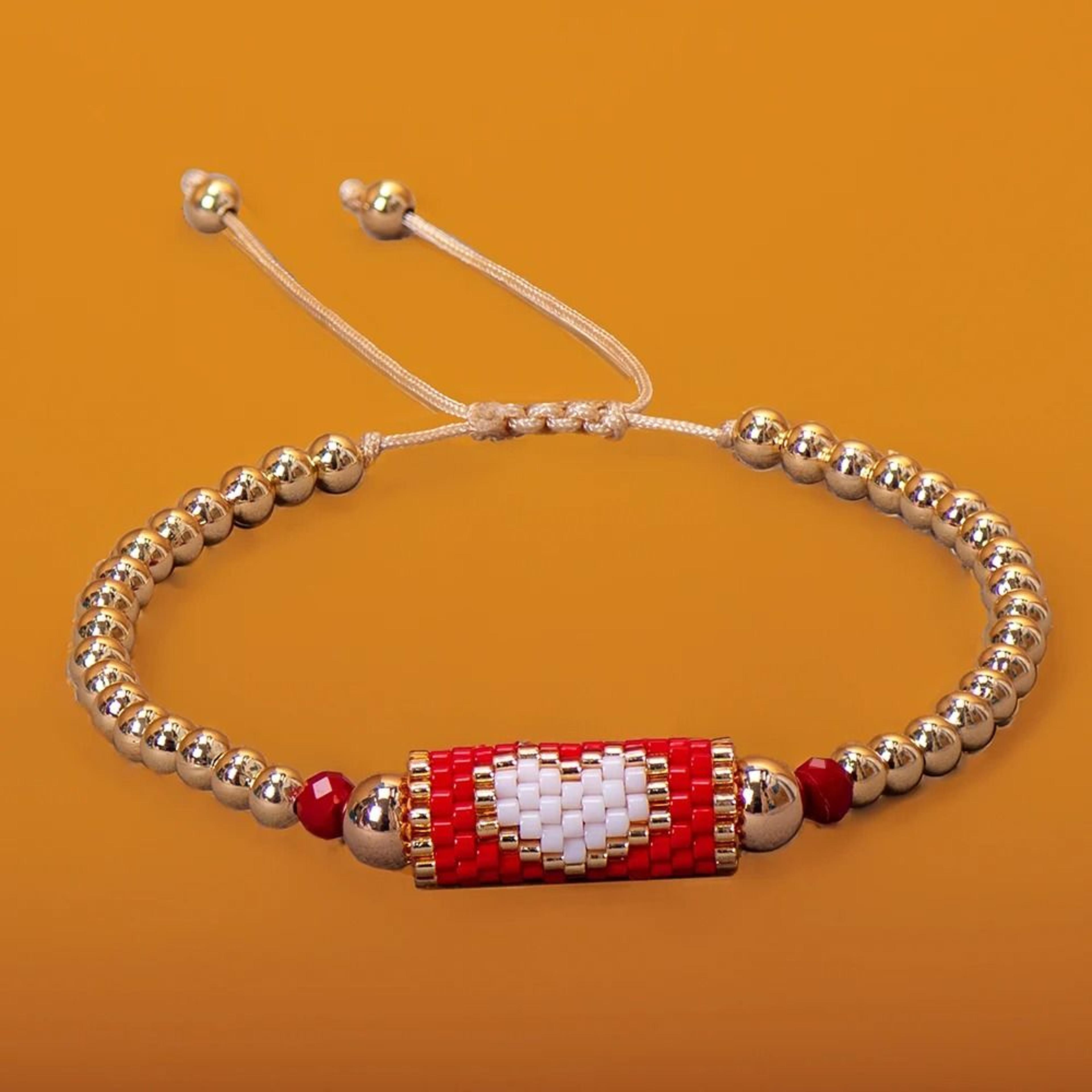 Handmade Woven Heart Beaded Adjustable Gold Accent Boho Summer Wristband 10