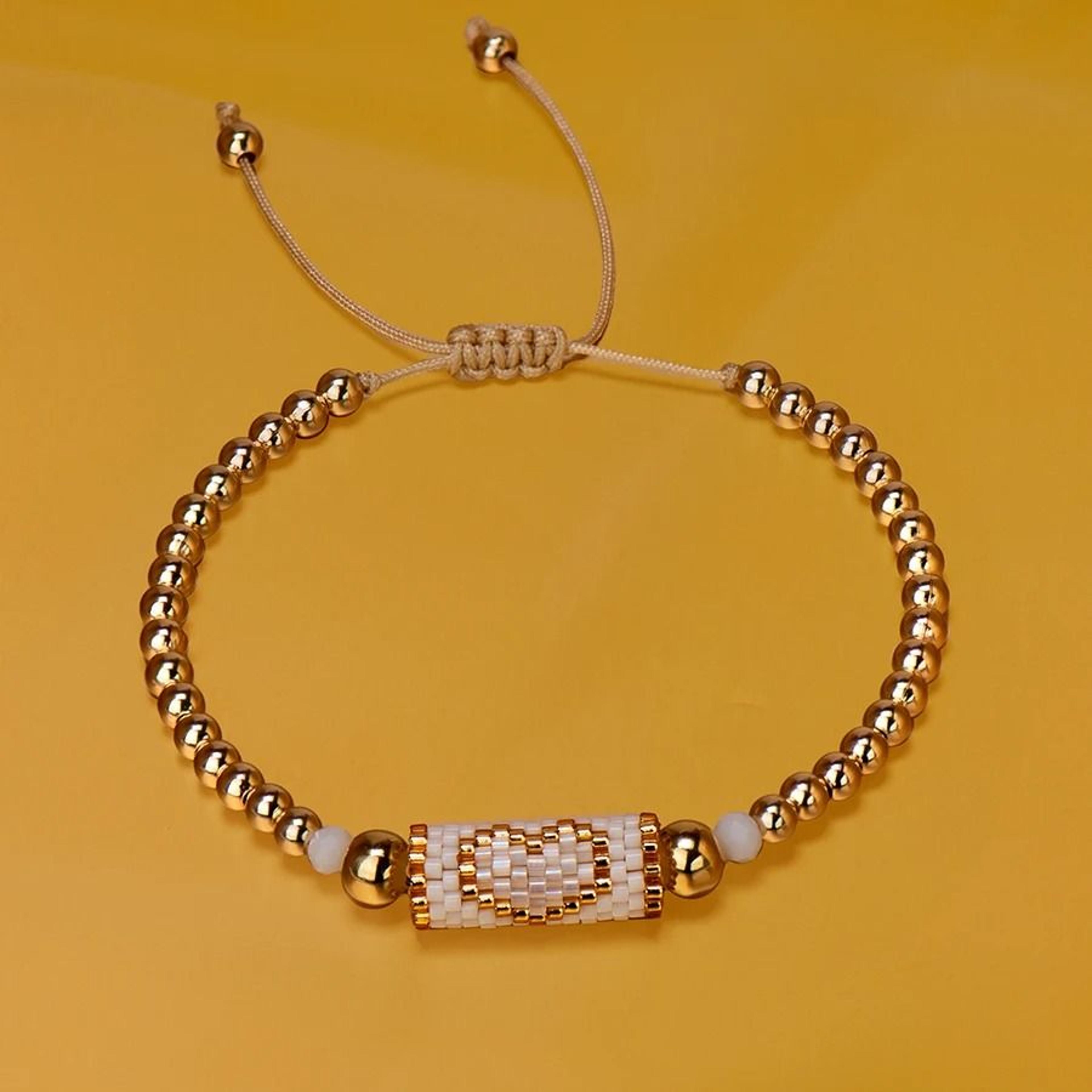 Handmade Woven Heart Beaded Adjustable Gold Accent Boho Summer Wristband 2