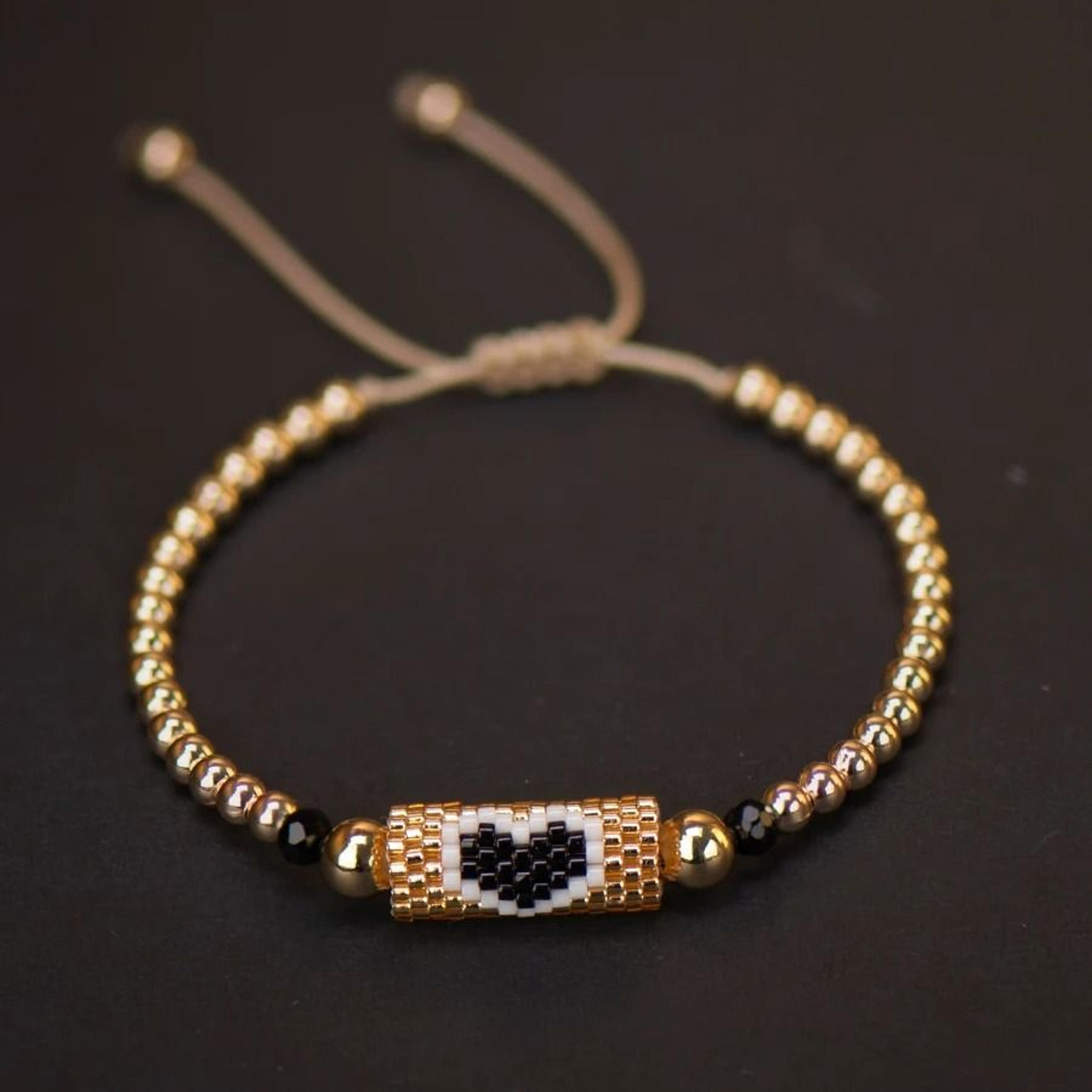 Handmade Woven Heart Beaded Adjustable Gold Accent Boho Summer Wristband 23