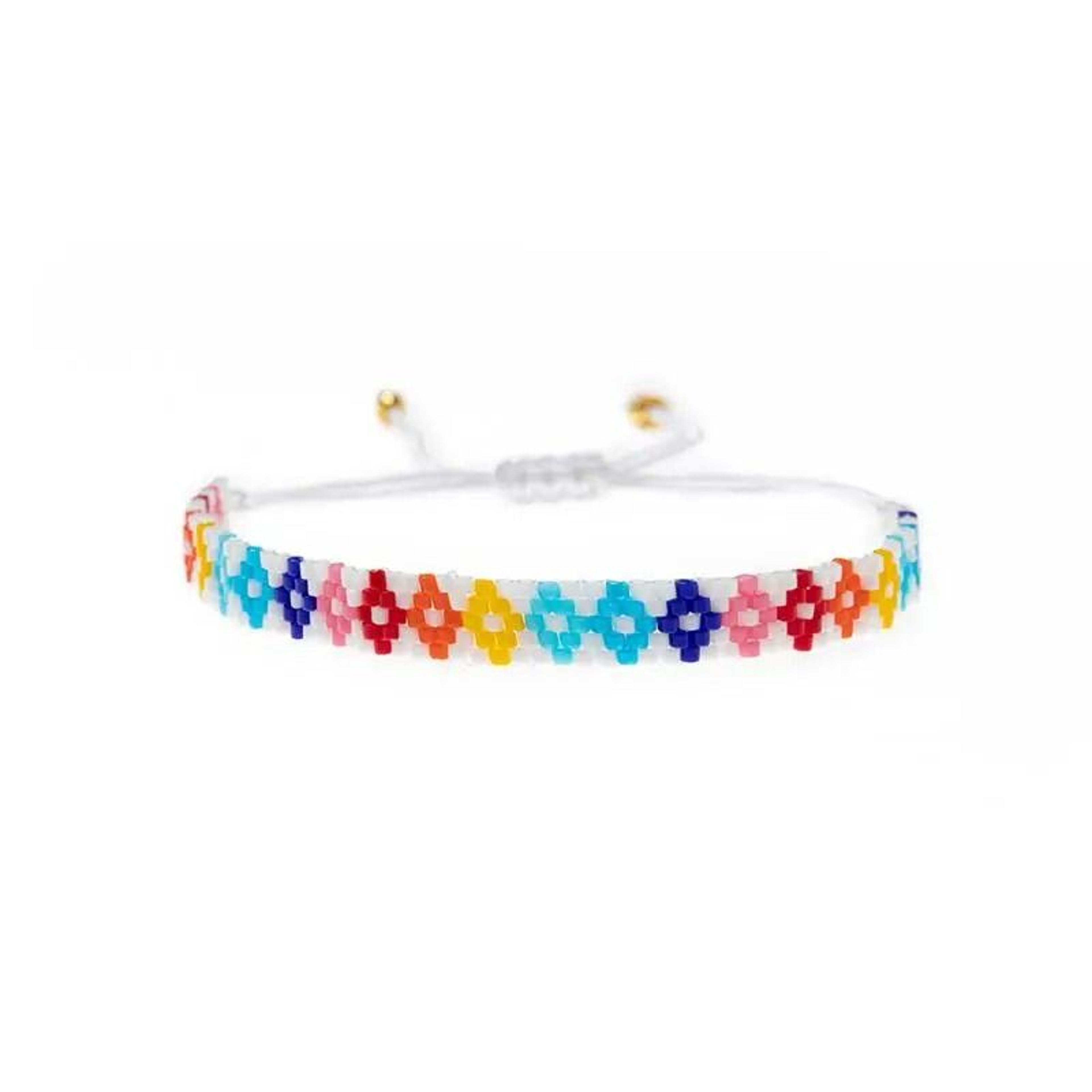 Handcrafted Korean Rainbow Flower Pattern Seed Bead Bracelet Waterproof Charm Jewelry For Women 4