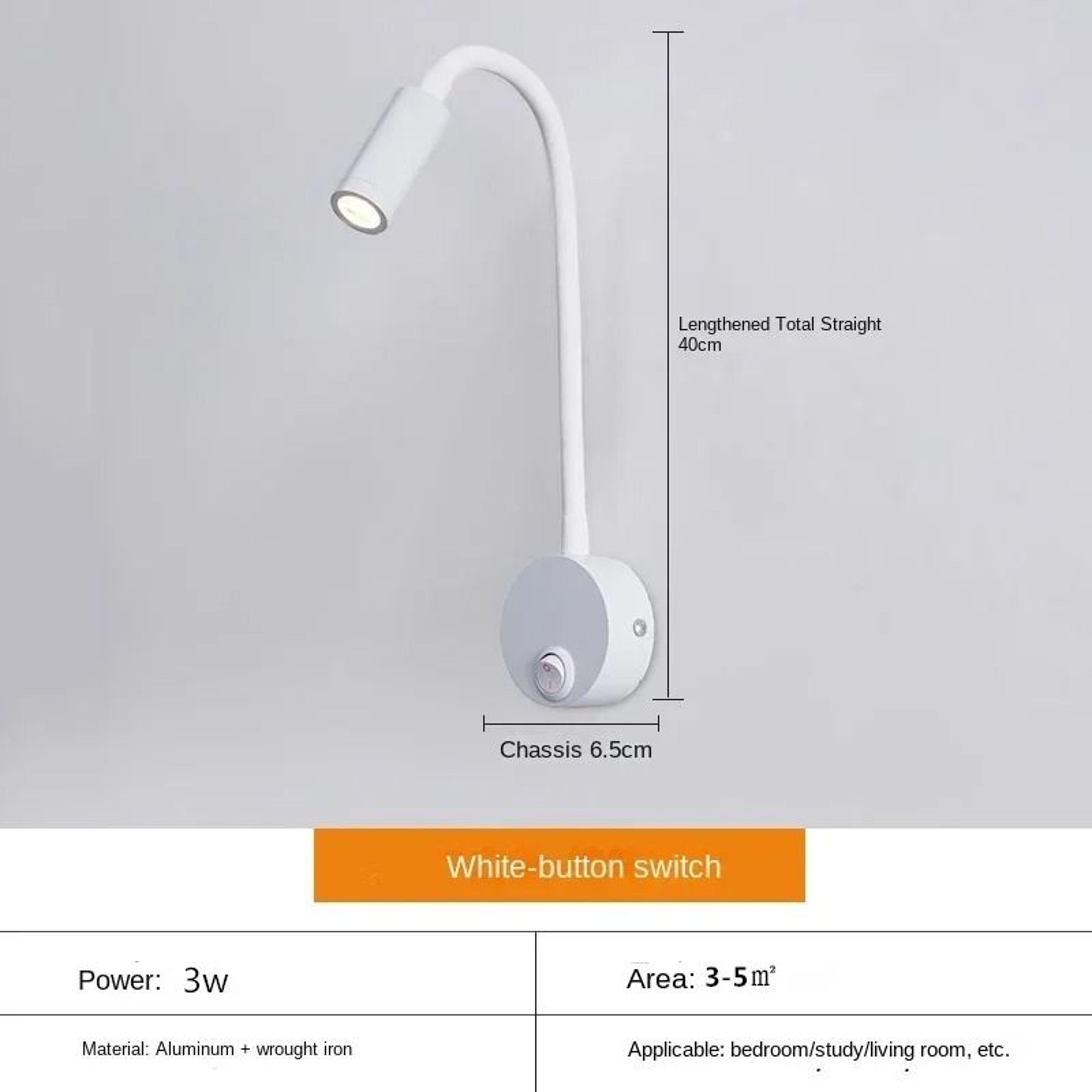 3W LED Gooseneck Bedside Wall Reading Light With BuiltIn Switch In Bronze Black White And Chrome 8