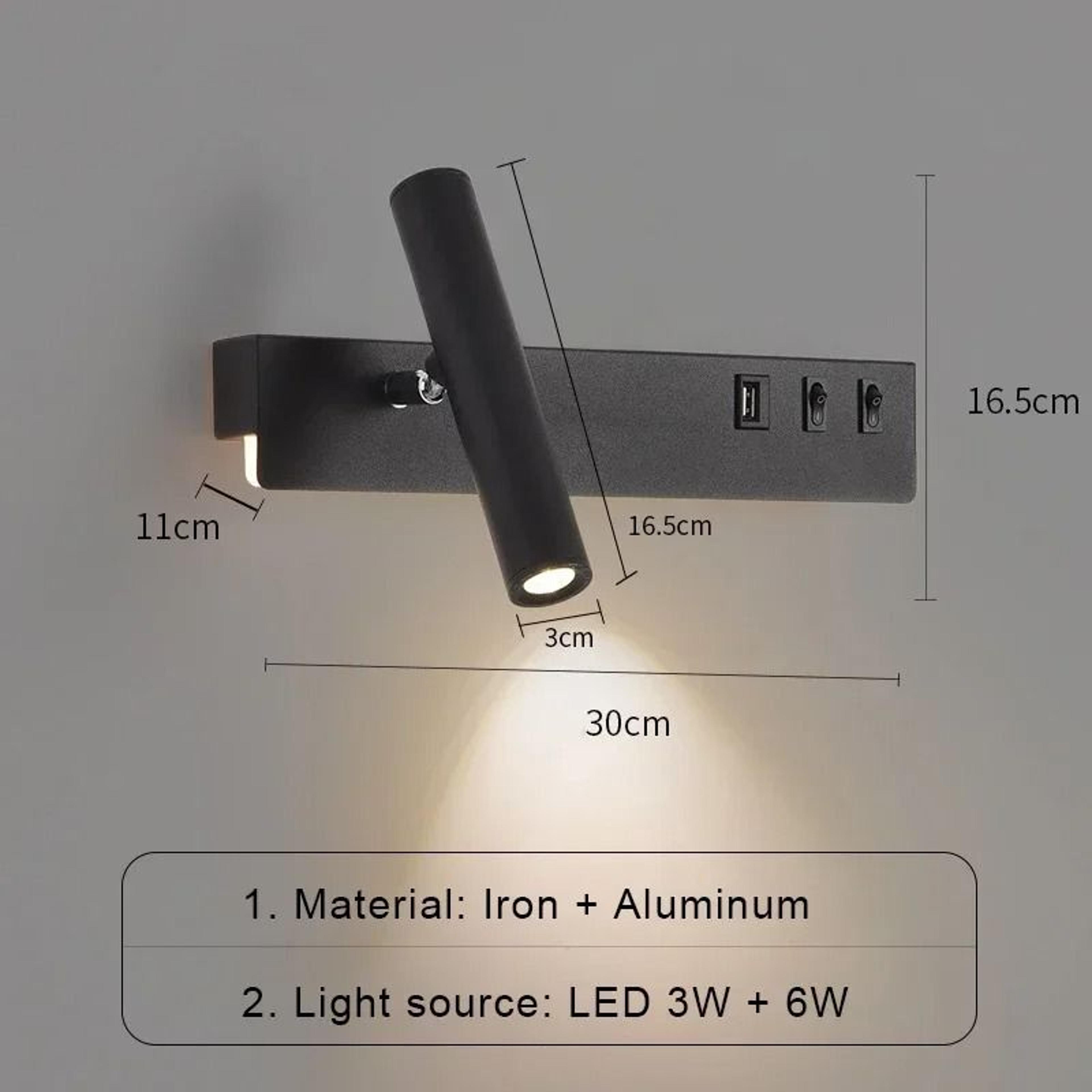 Modern Rotatable LED Bedside Wall Light Sconce With USB Charging Port And Integrated Switch 6