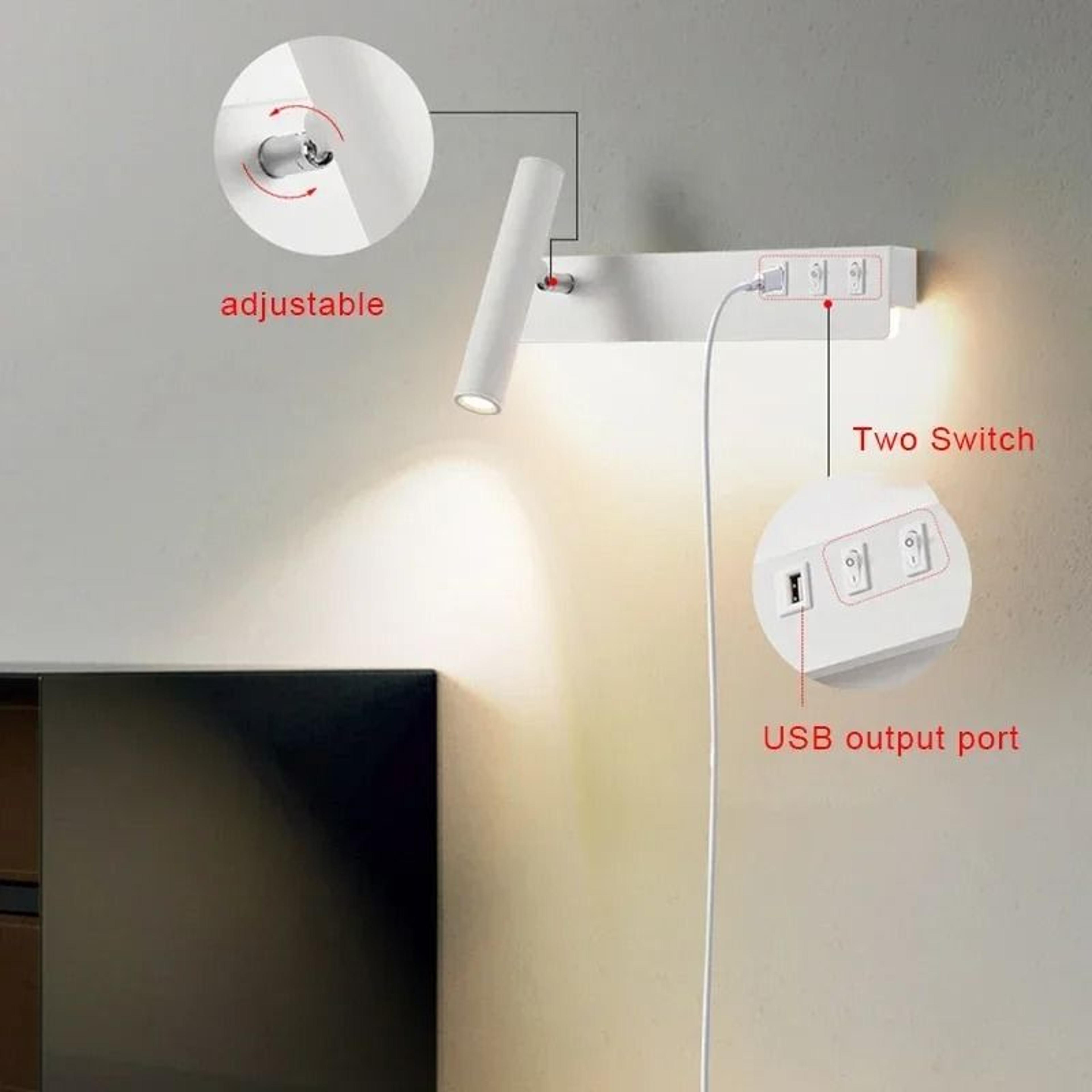 Modern Rotatable LED Bedside Wall Light Sconce With USB Charging Port And Integrated Switch 4