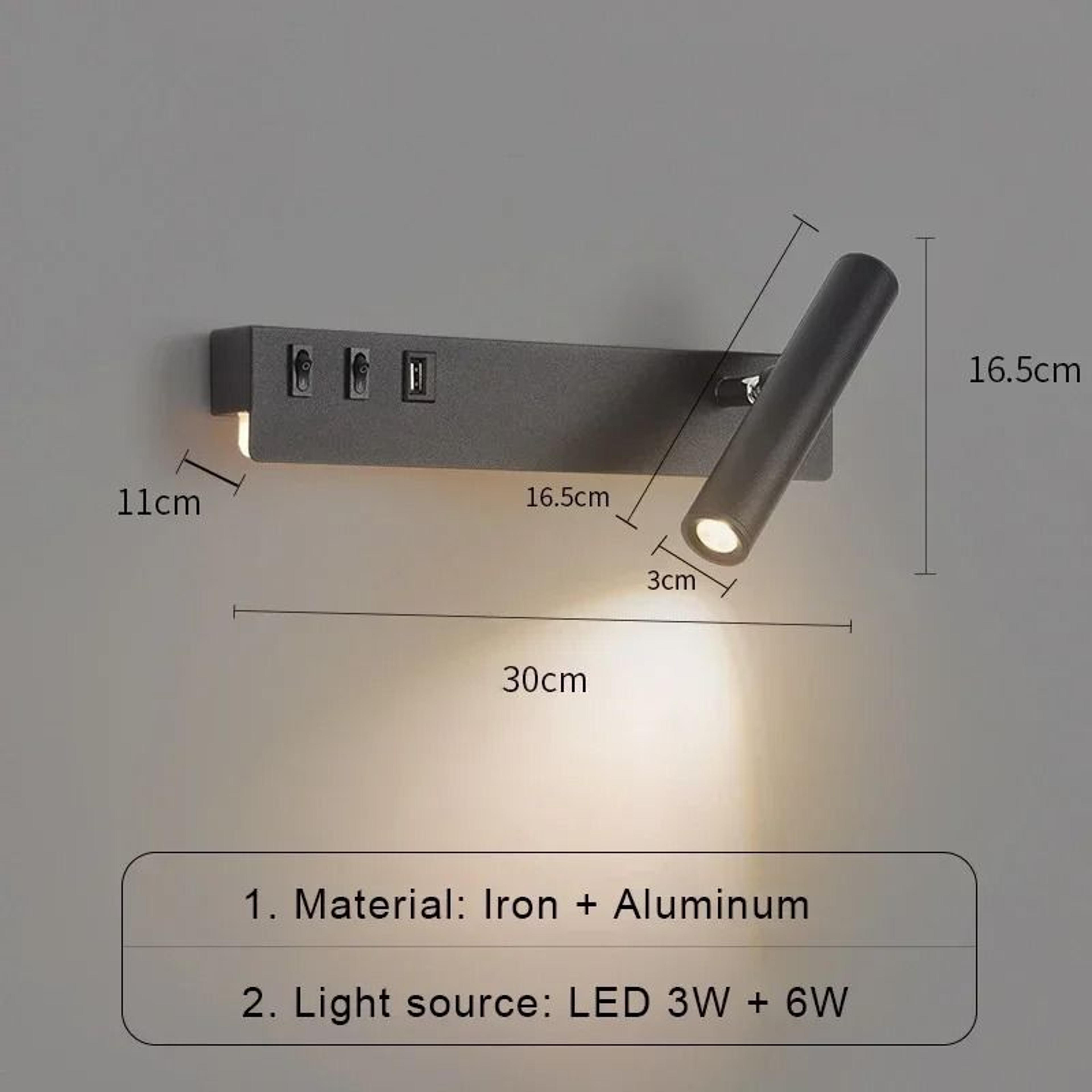 Modern Rotatable LED Bedside Wall Light Sconce With USB Charging Port And Integrated Switch 7