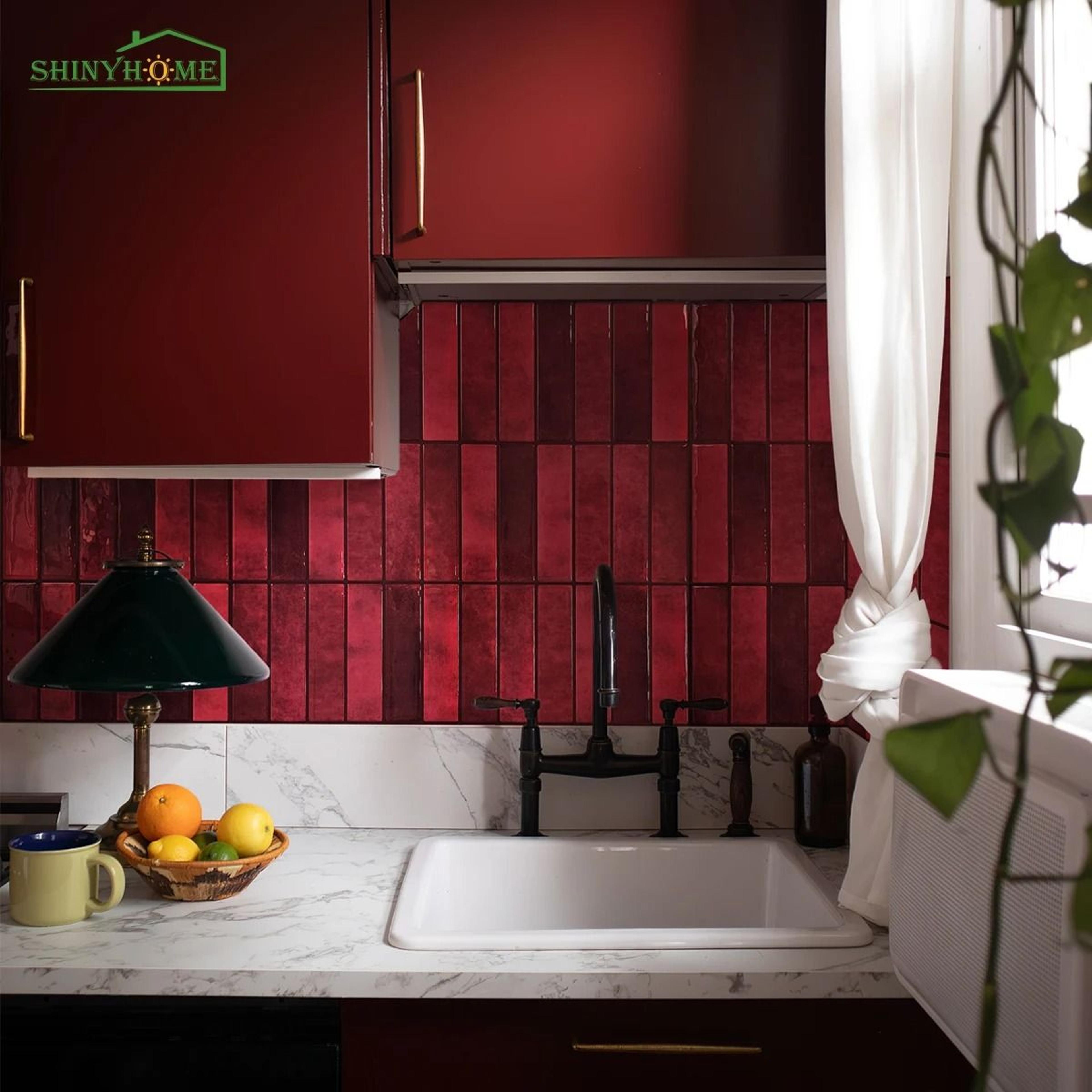 Burgundy 3D Peel And Stick Tile Sticker Backsplash For Kitchen And Bathroom Wall Decor 4