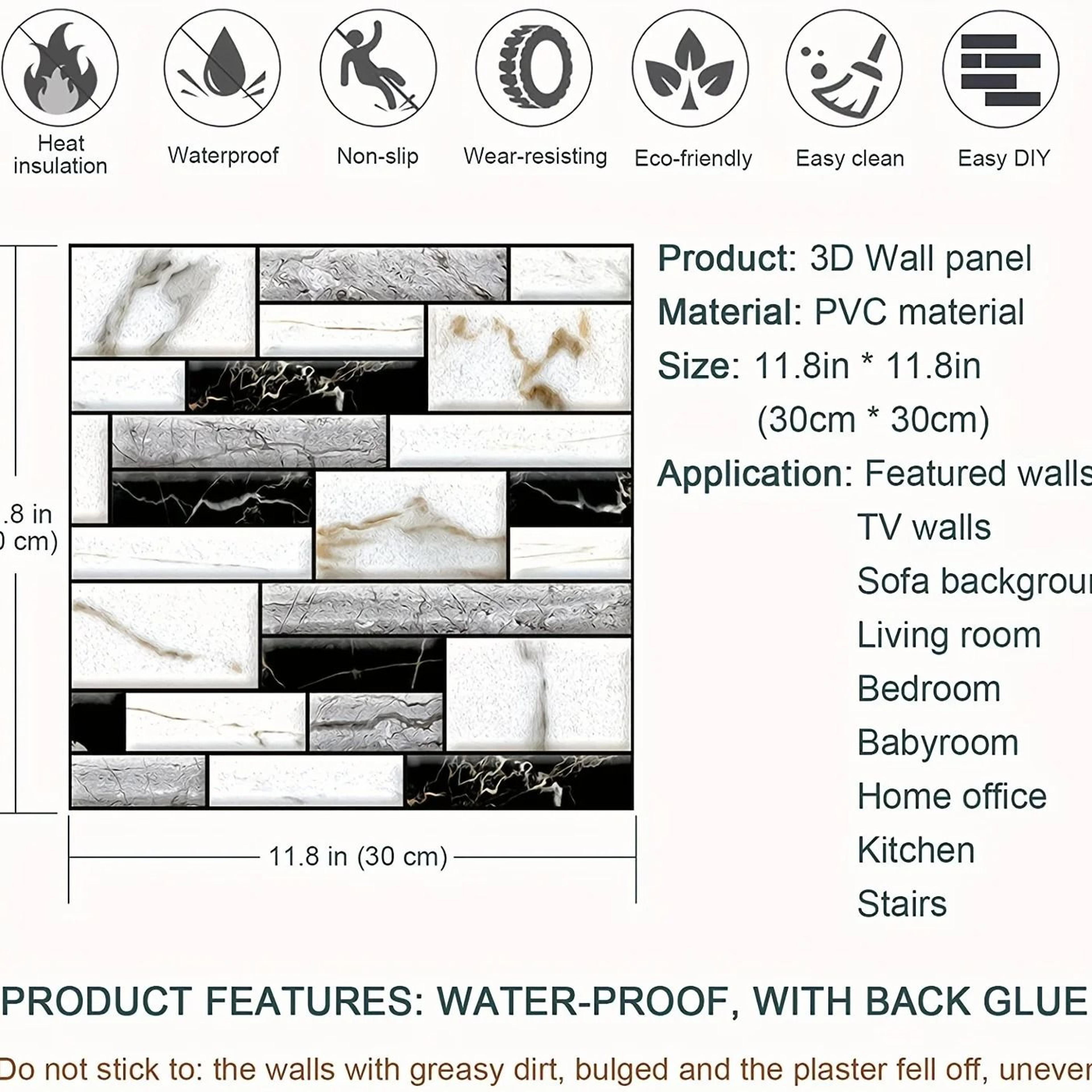 Self Adhesive Tile Wall Sticker 3D PVC Covers Waterproof Wallpaper For Kitchen Cupboard Bathroom 5
