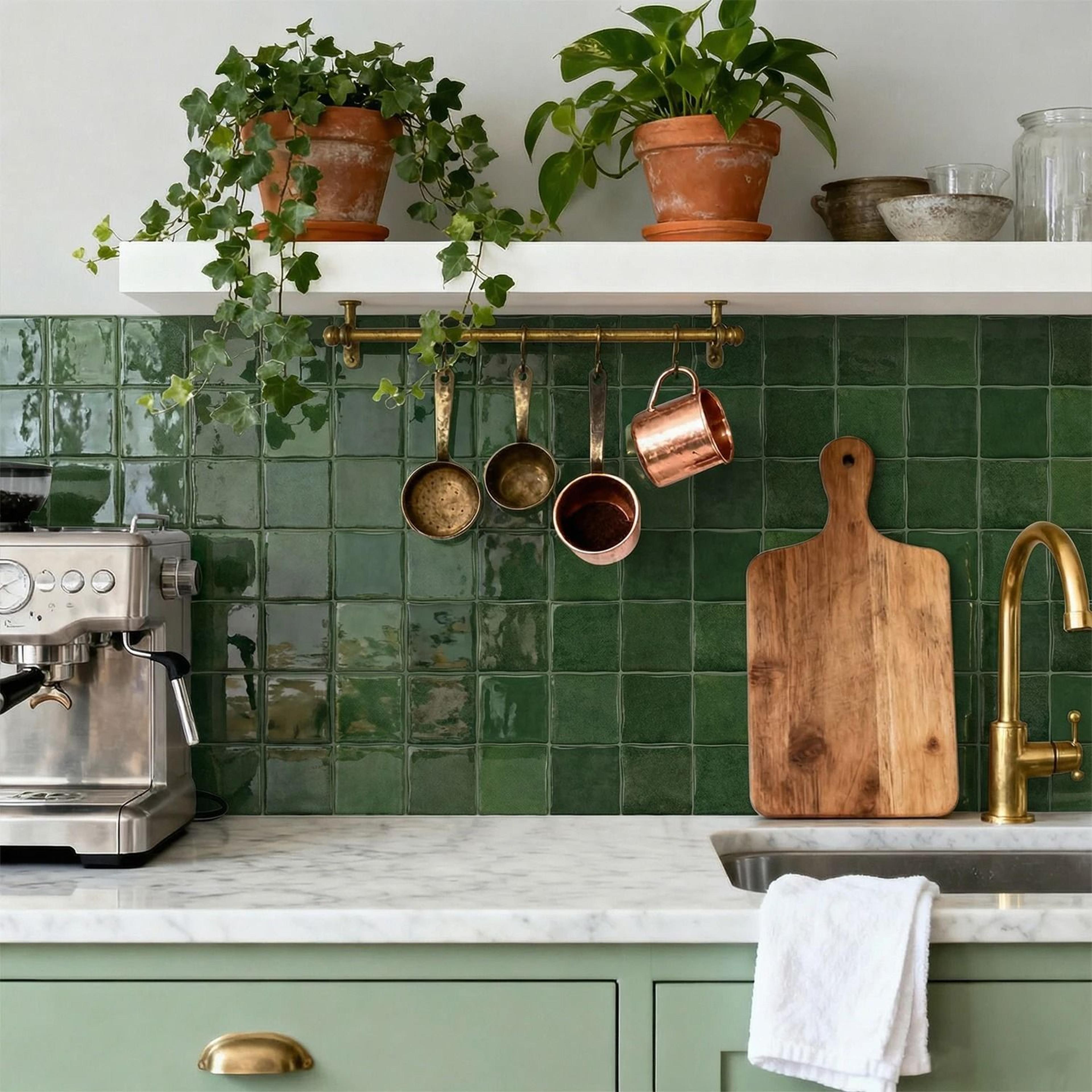 Emerald Glazed Ceramic Texture Wall Decals PET And PU Moisture Proof Peel And Stick Backsplash For  2