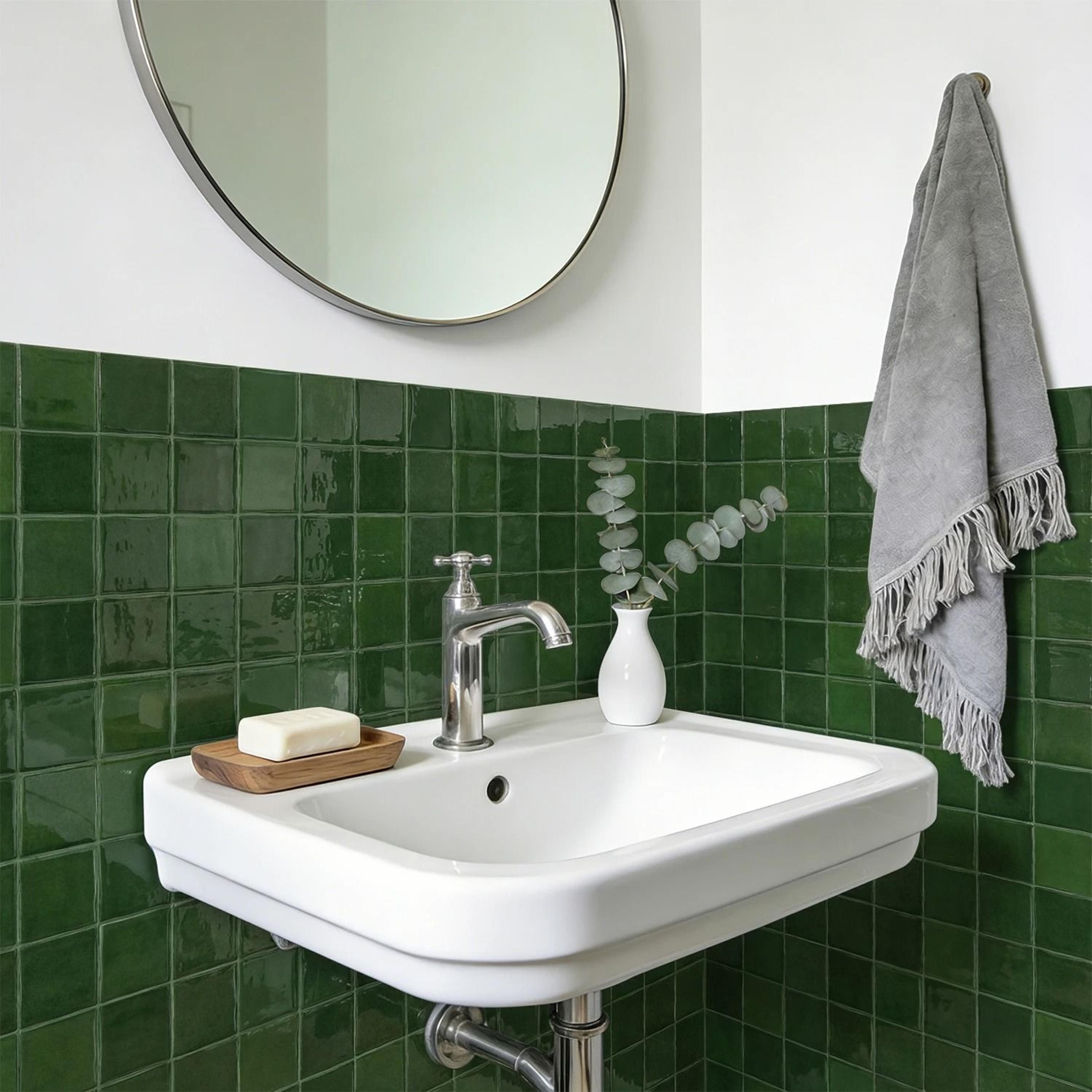 Emerald Glazed Ceramic Texture Wall Decals PET And PU Moisture Proof Peel And Stick Backsplash For  1