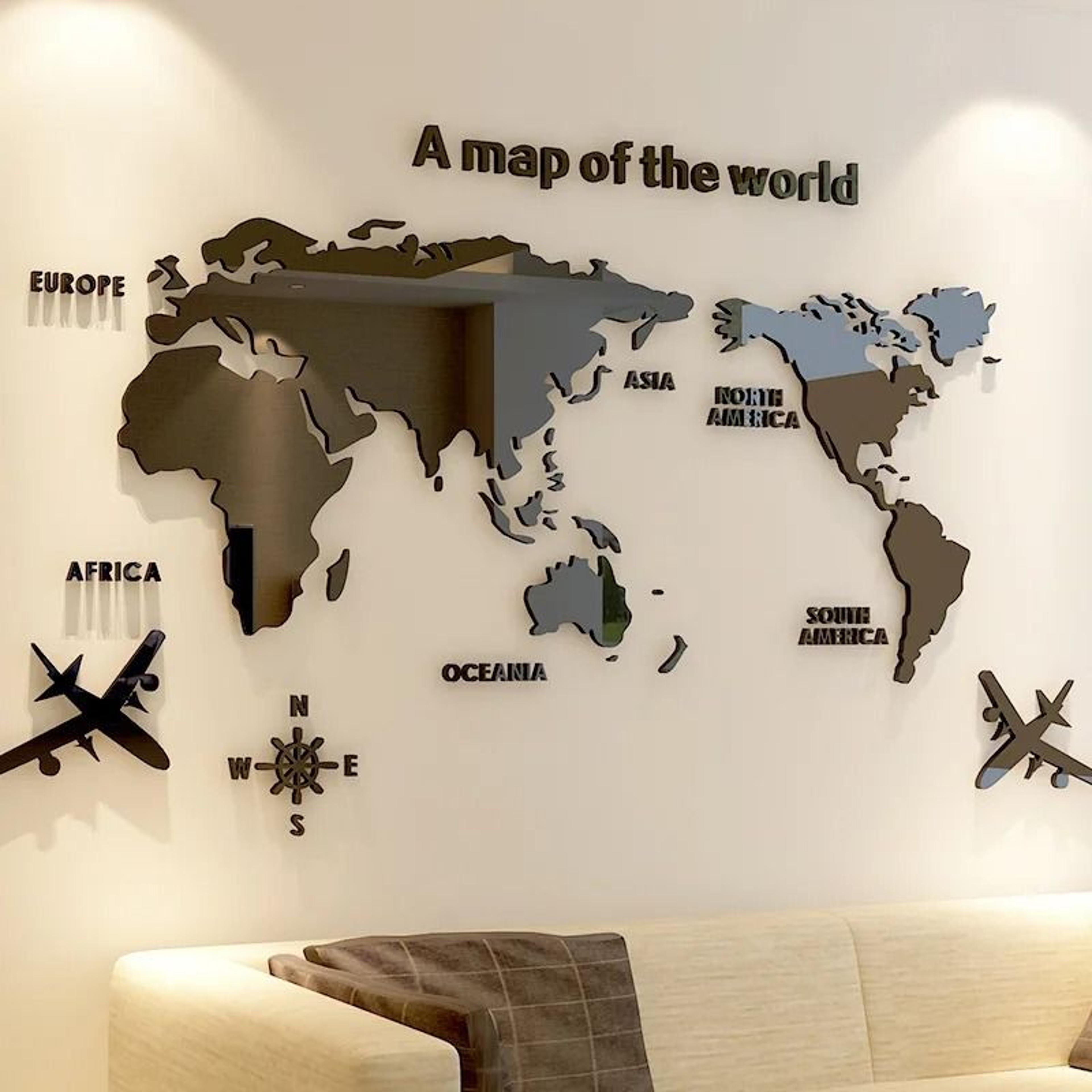 Dimensional World Map Surface Display Solid Color Glossy Acrylic Wall Accent For Living Room Classr 6