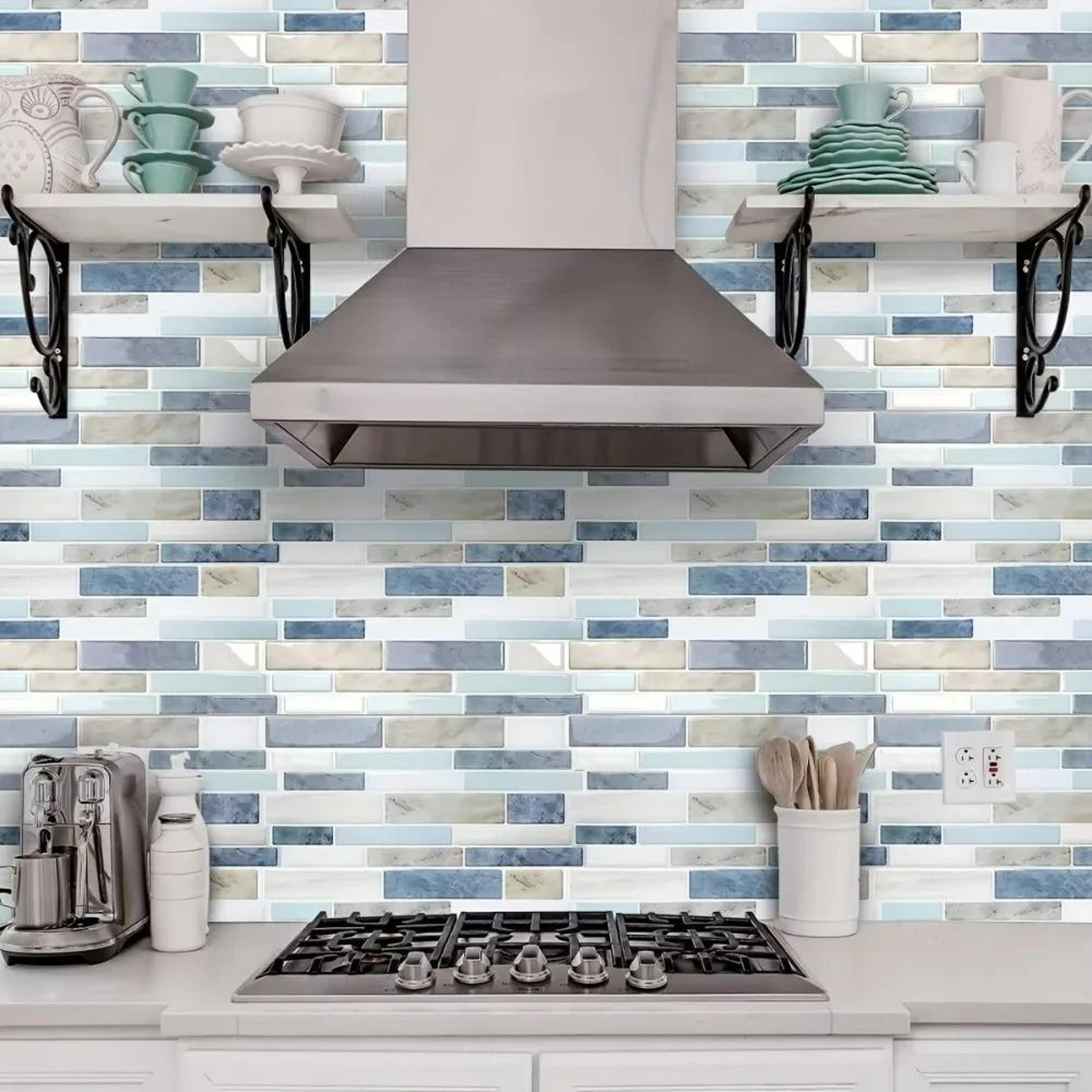 Glossy Stone Mosaic Surface Sheets Waterproof Oil Proof Self Adhesive Wall Tiles For Kitchen And Ba 2