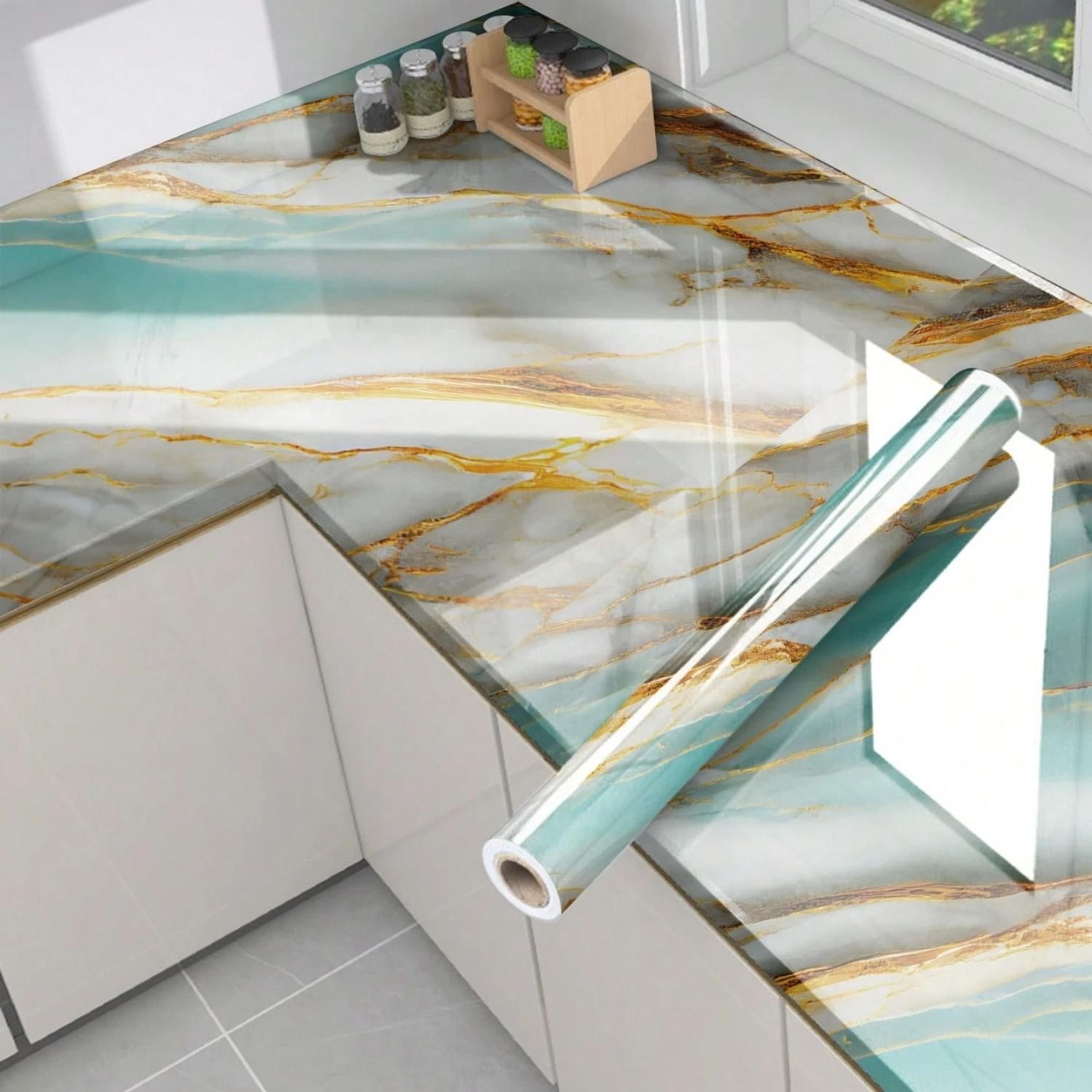 glossy stone pattern countertop wrap oil proof waterproof self adhesive aluminum foil contact paper for kitchen cabinet
