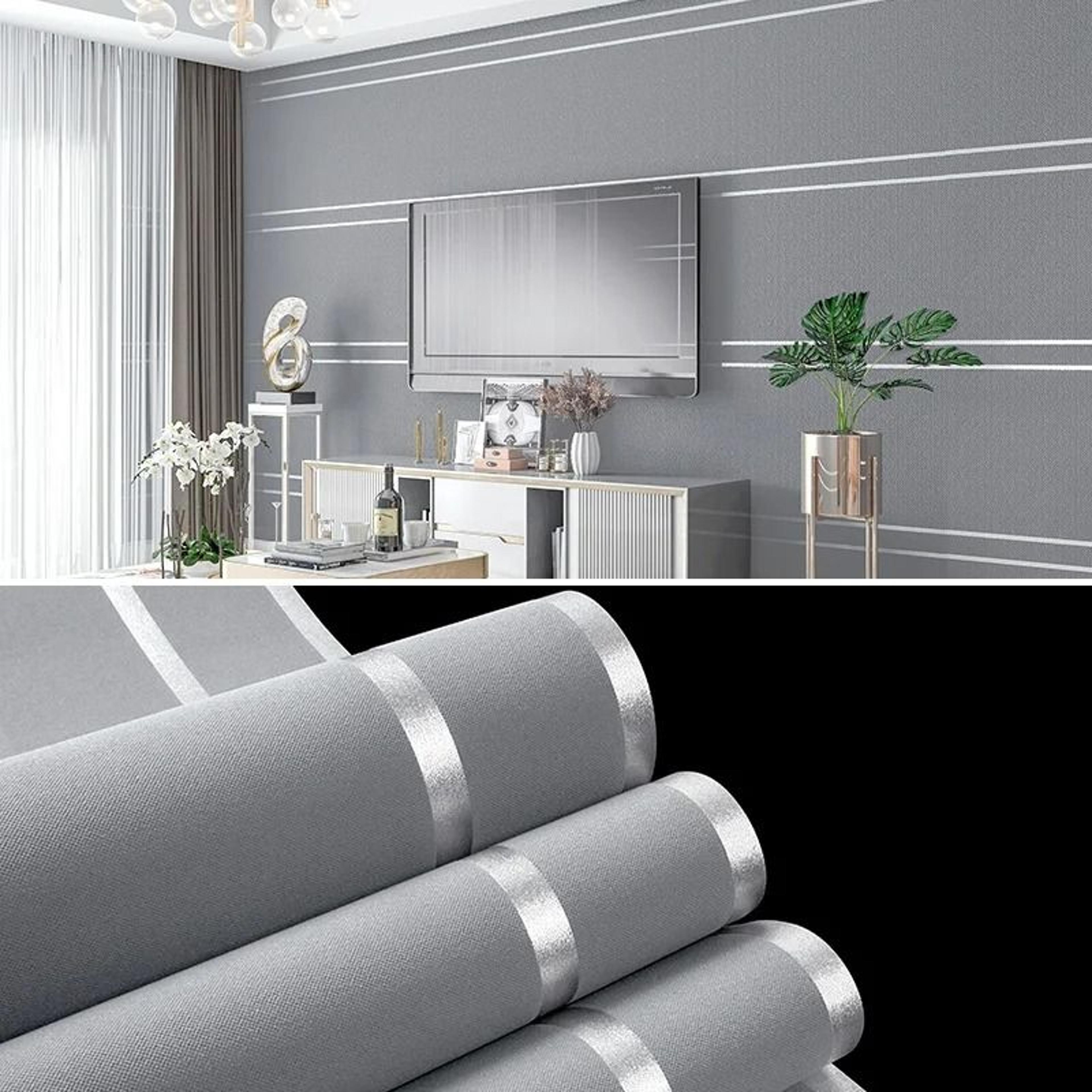 Deerskin Velvet Modern Striped Pattern Surface Roll Non Woven Fabric Wallpaper 8