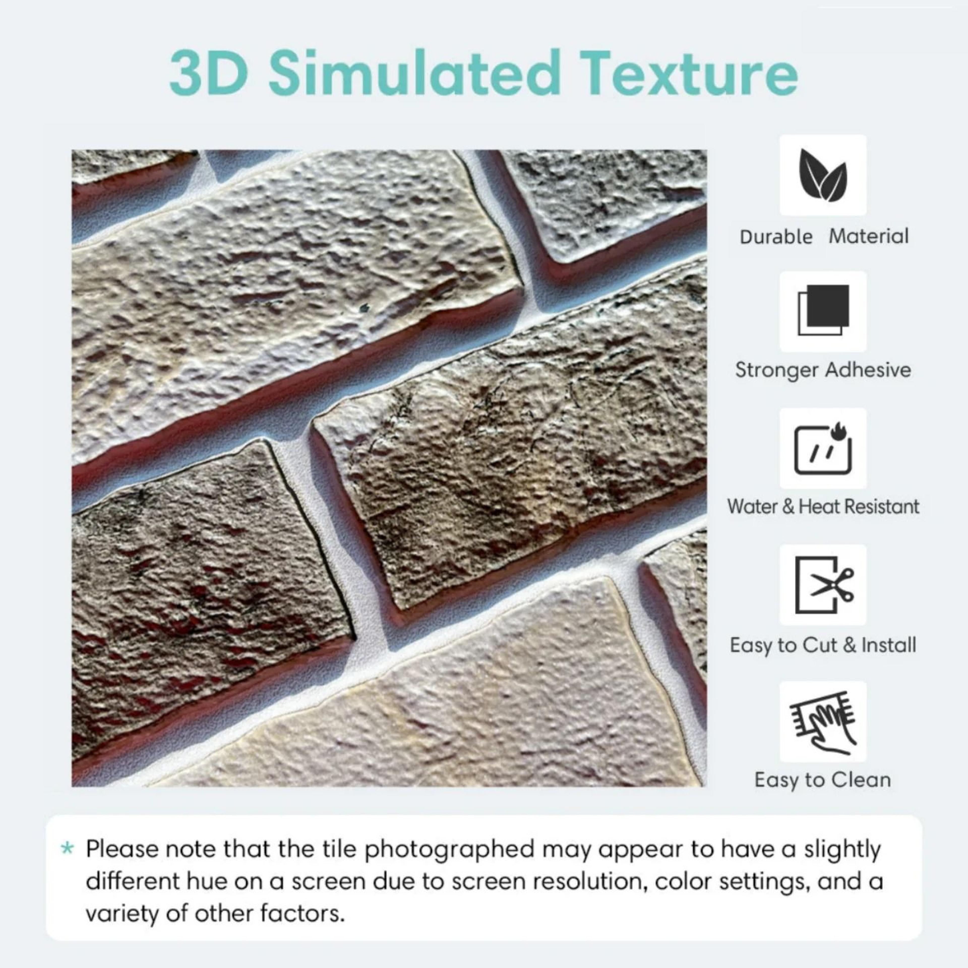 3D Faux Brick Surface Panels Waterproof Peel Stick Tile Backsplash 10 Sheet Pack 2