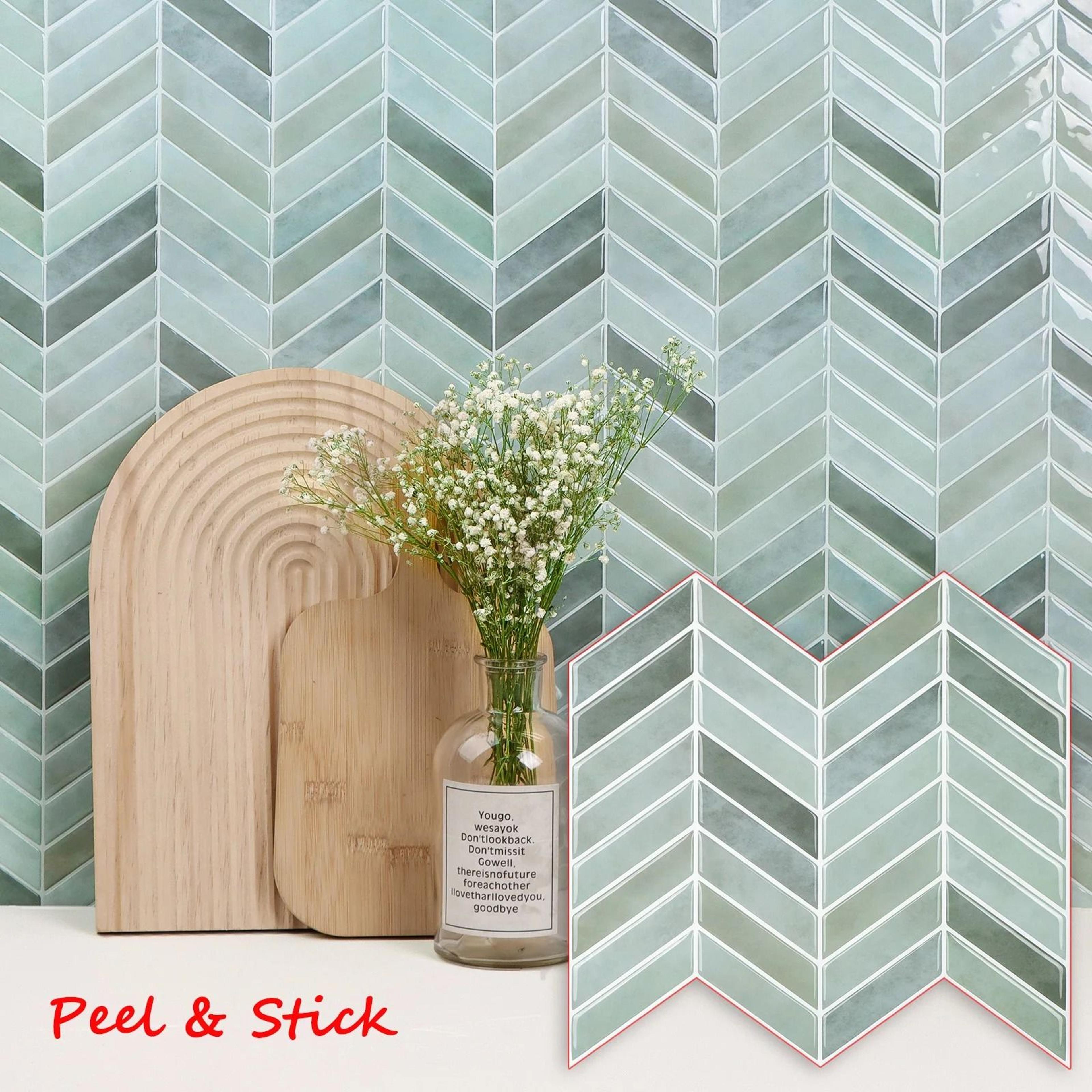 3D Herringbone Tile Pattern Wall Stickers Waterproof Peel Stick Backsplash 10 Sheet Pack 0