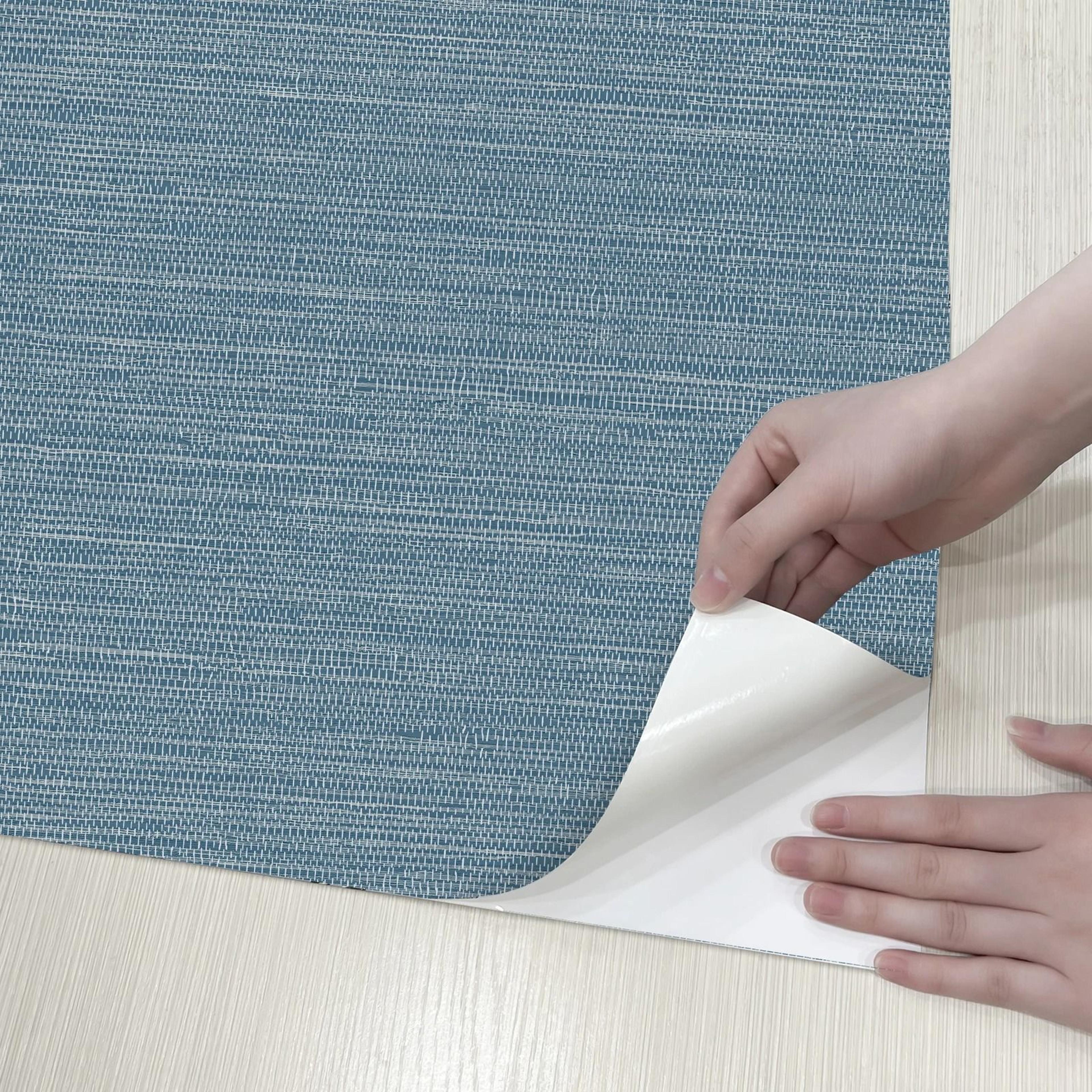 Blue Texture Straw Pattern PVC Peel Stick Wallpaper Cabinet Contact Paper 6