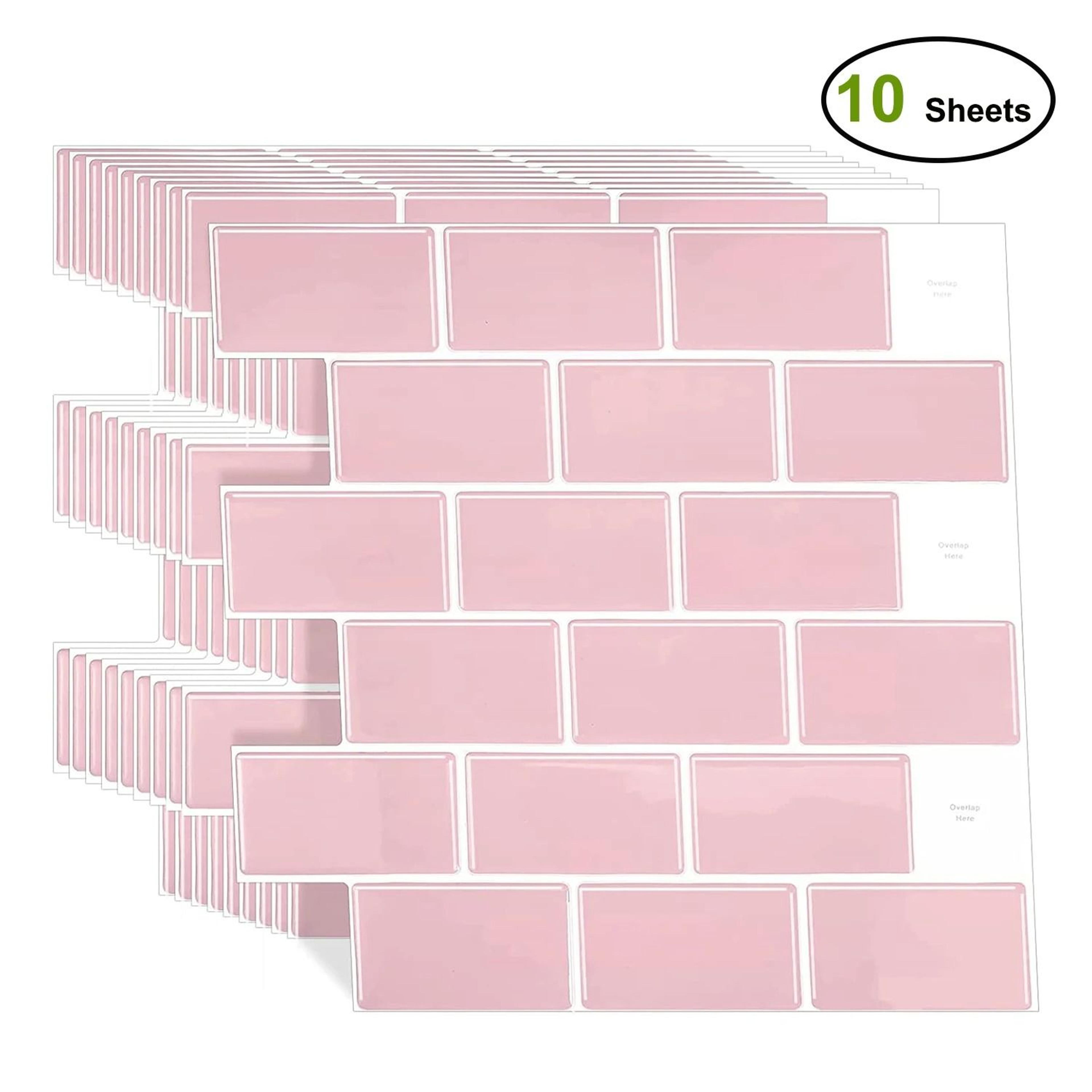 3D Pink Brick Pattern Wall Stickers Waterproof Peel Stick Tile Backsplash 10 Sheet Pack 7