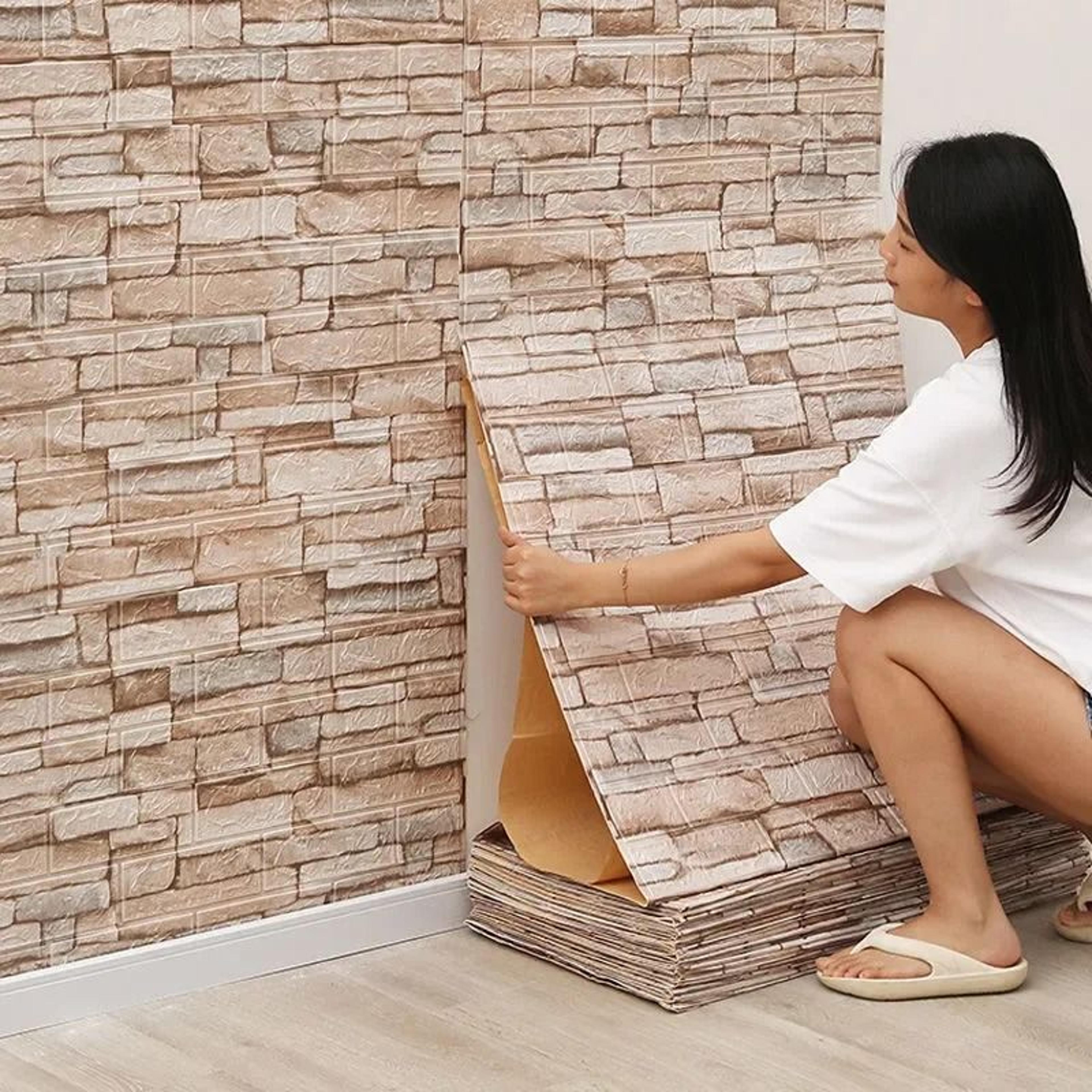 Modern Textured Brick Pattern Self Adhesive Waterproof Foam Wall Panel Roll 0