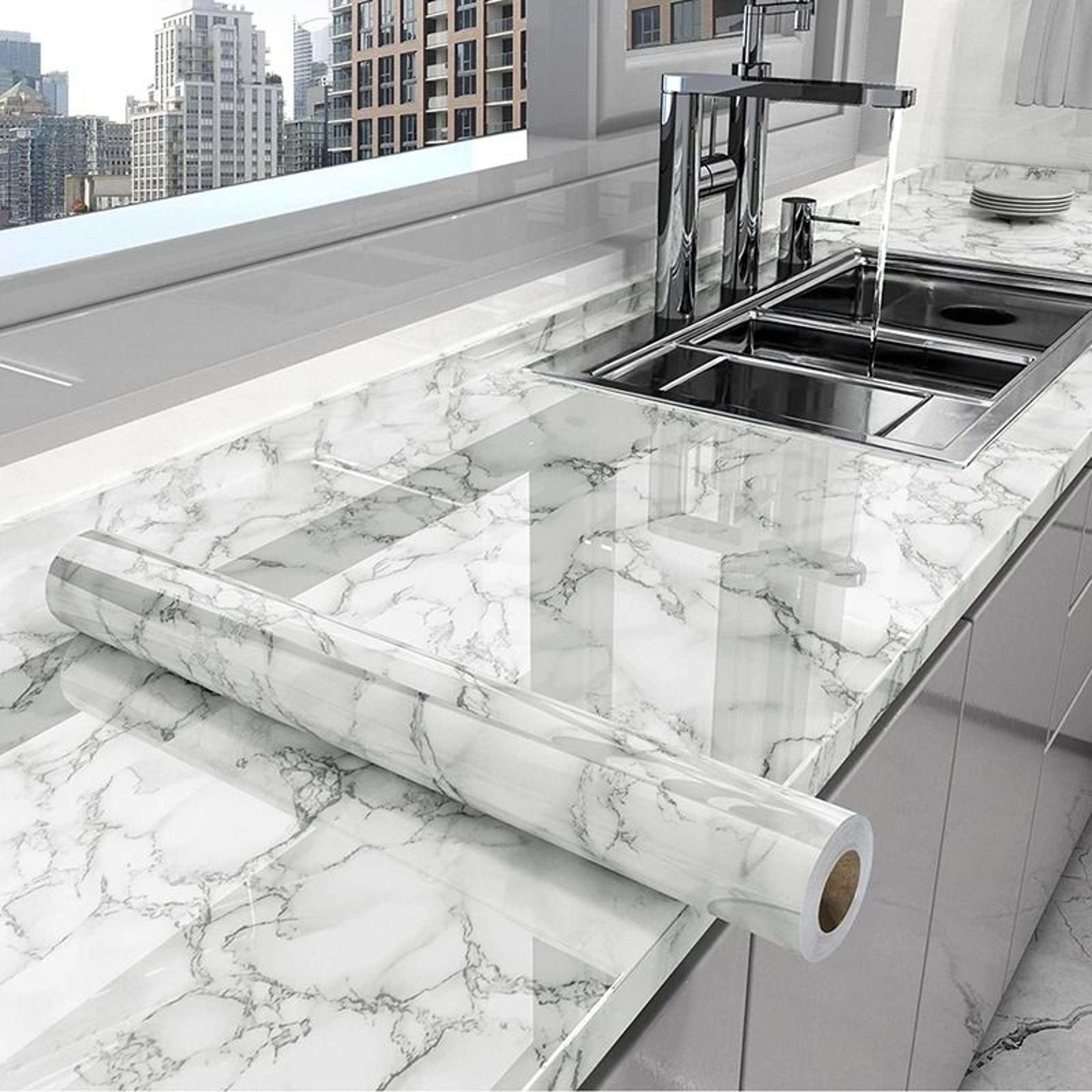 High Gloss Marble Kitchen Surface Protection Contact Film Roll 9