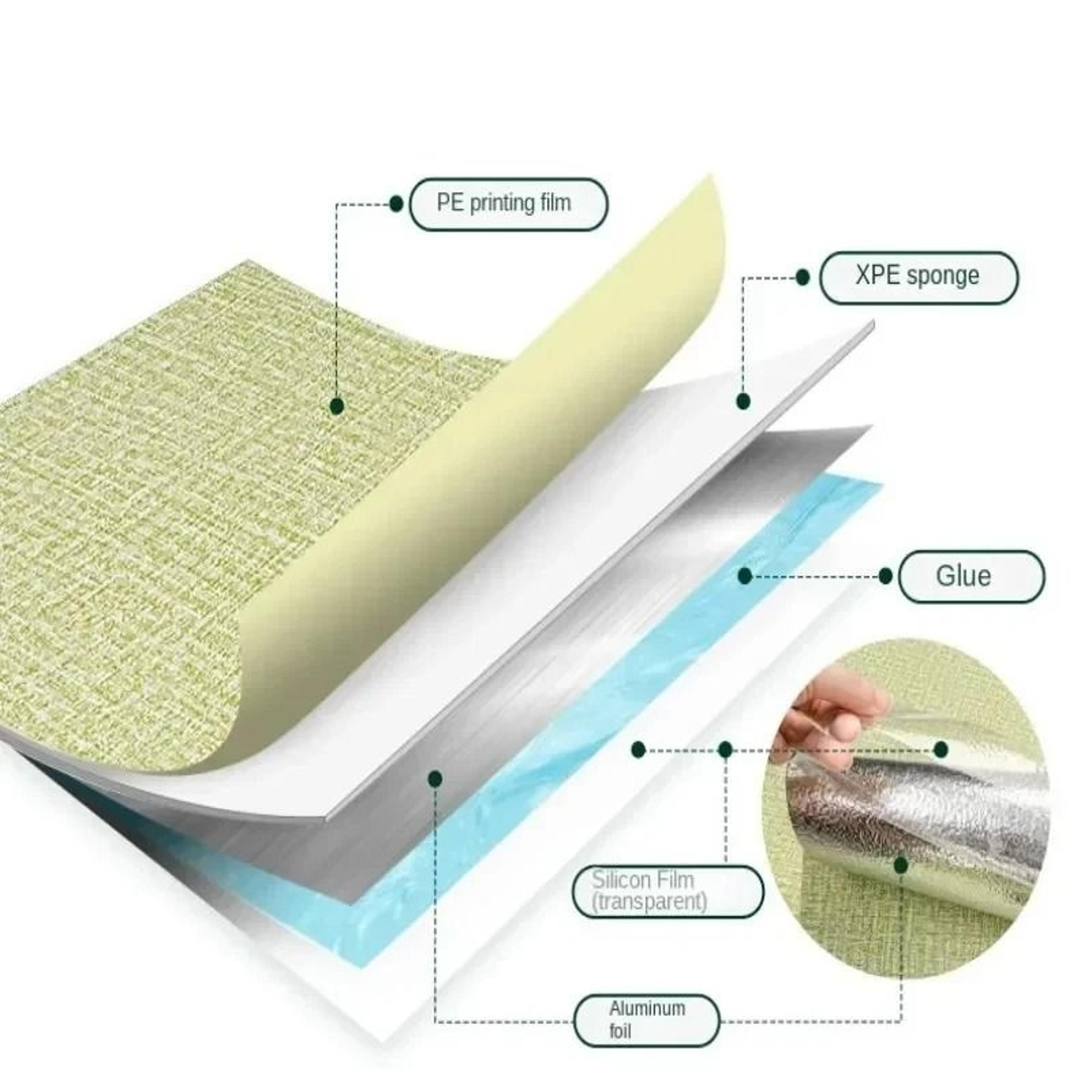 Thickened Linen Textured Self Adhesive Waterproof Foam Wall Covering Roll 5