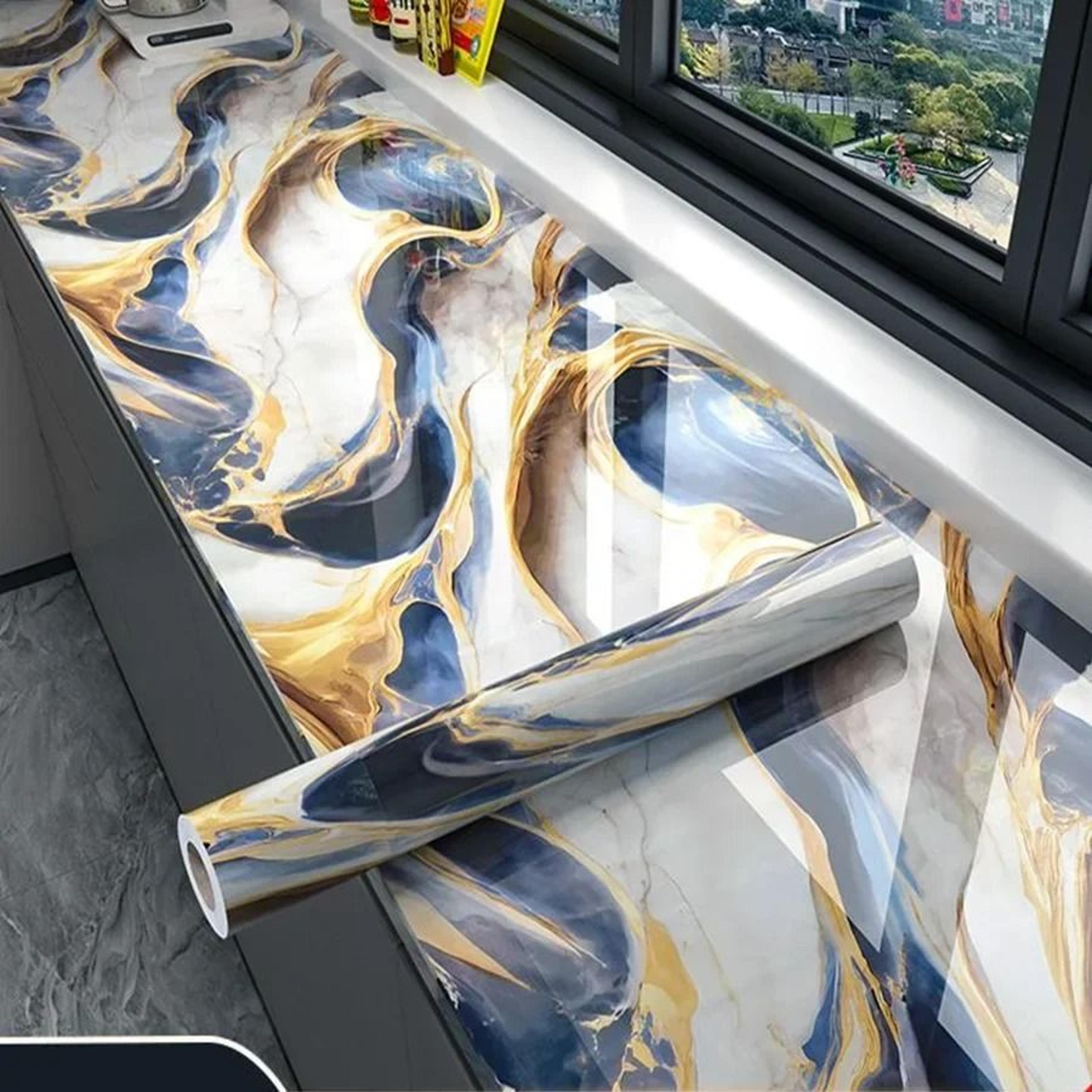 Marble Patterned Kitchen And Dining Room Waterproof Oil Resistant Contact Wallpaper Roll 2