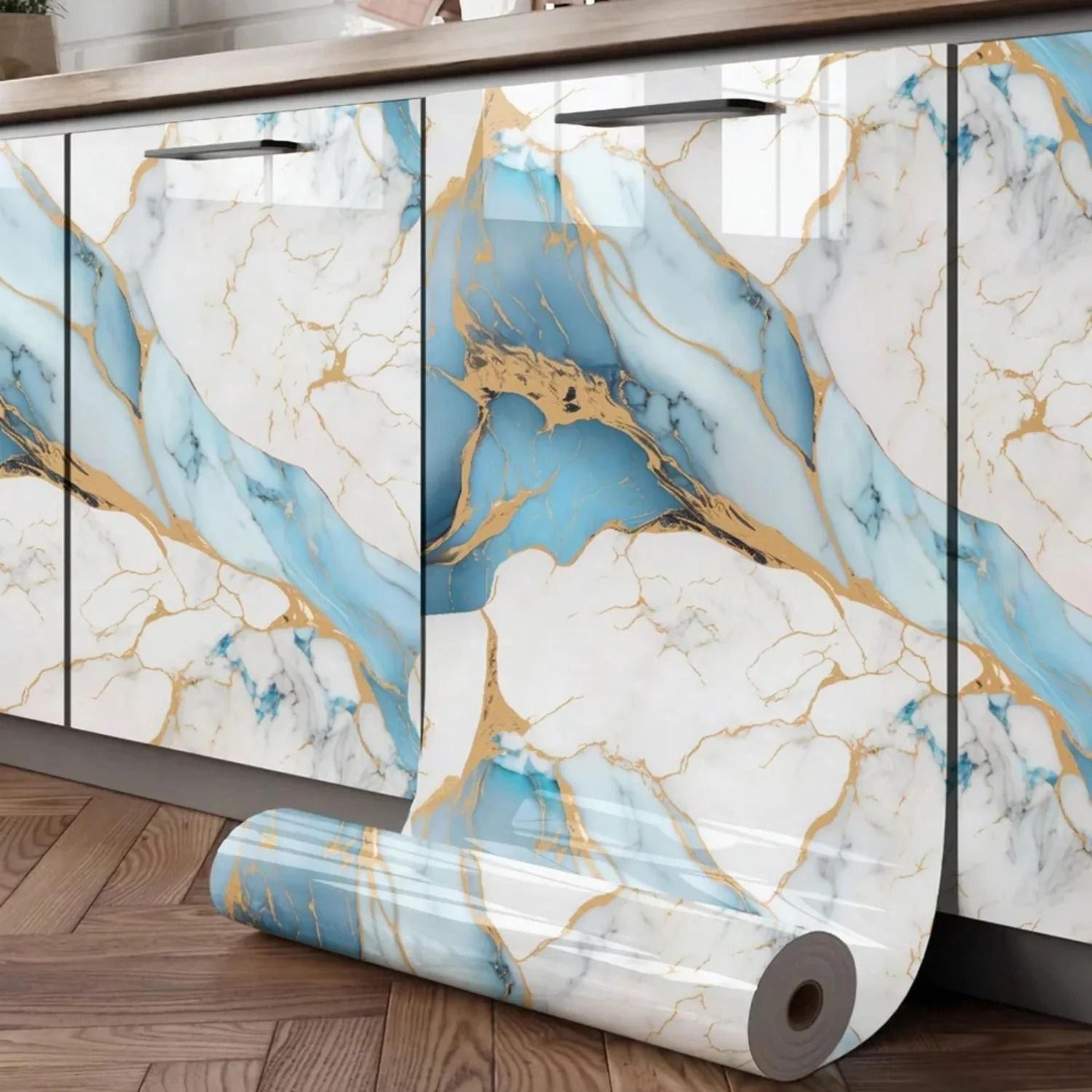 waterproof blue marble peel and stick vinyl contact wallpaper roll