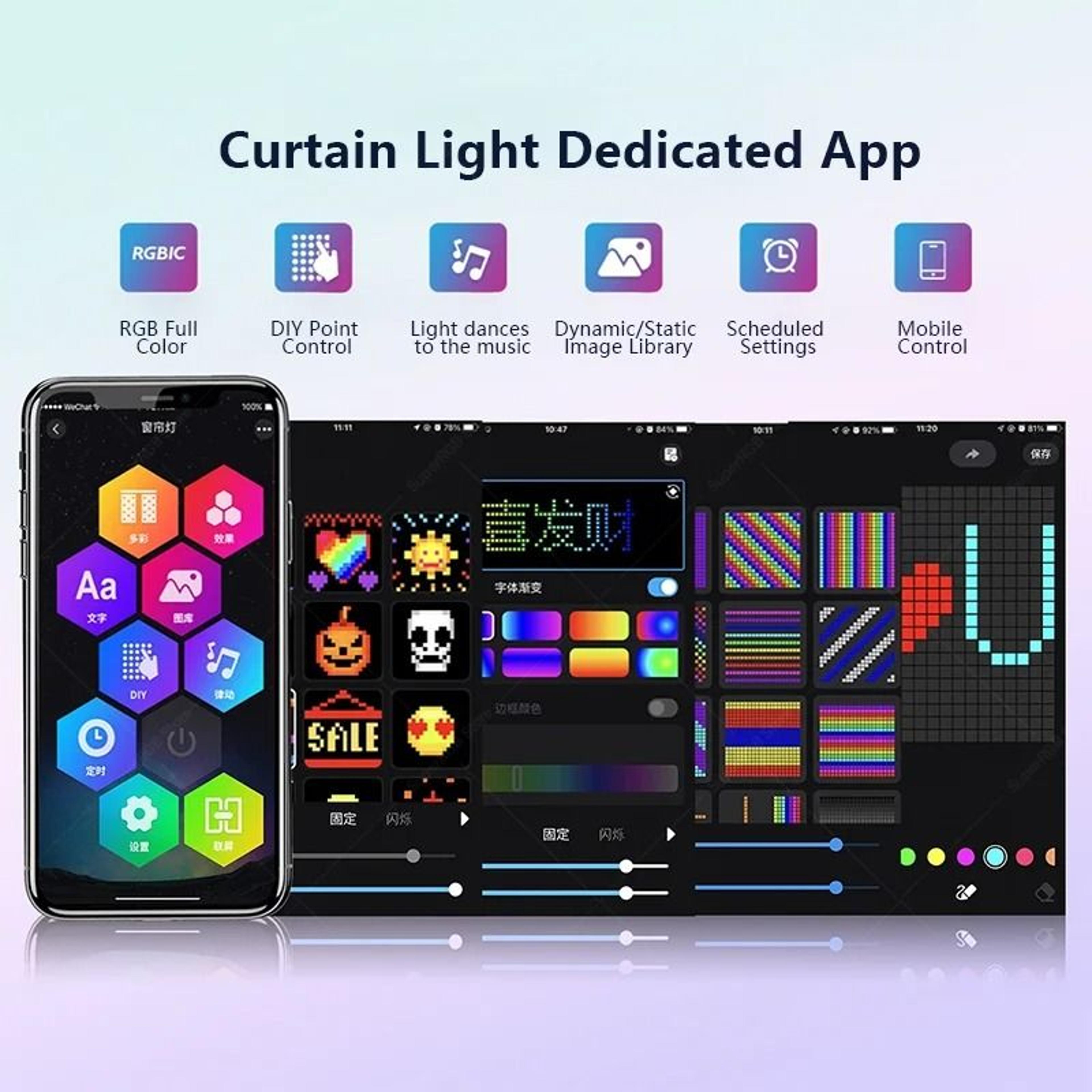 High Density Addressable Smart LED Curtain Lights With App Control And Music Sync 1
