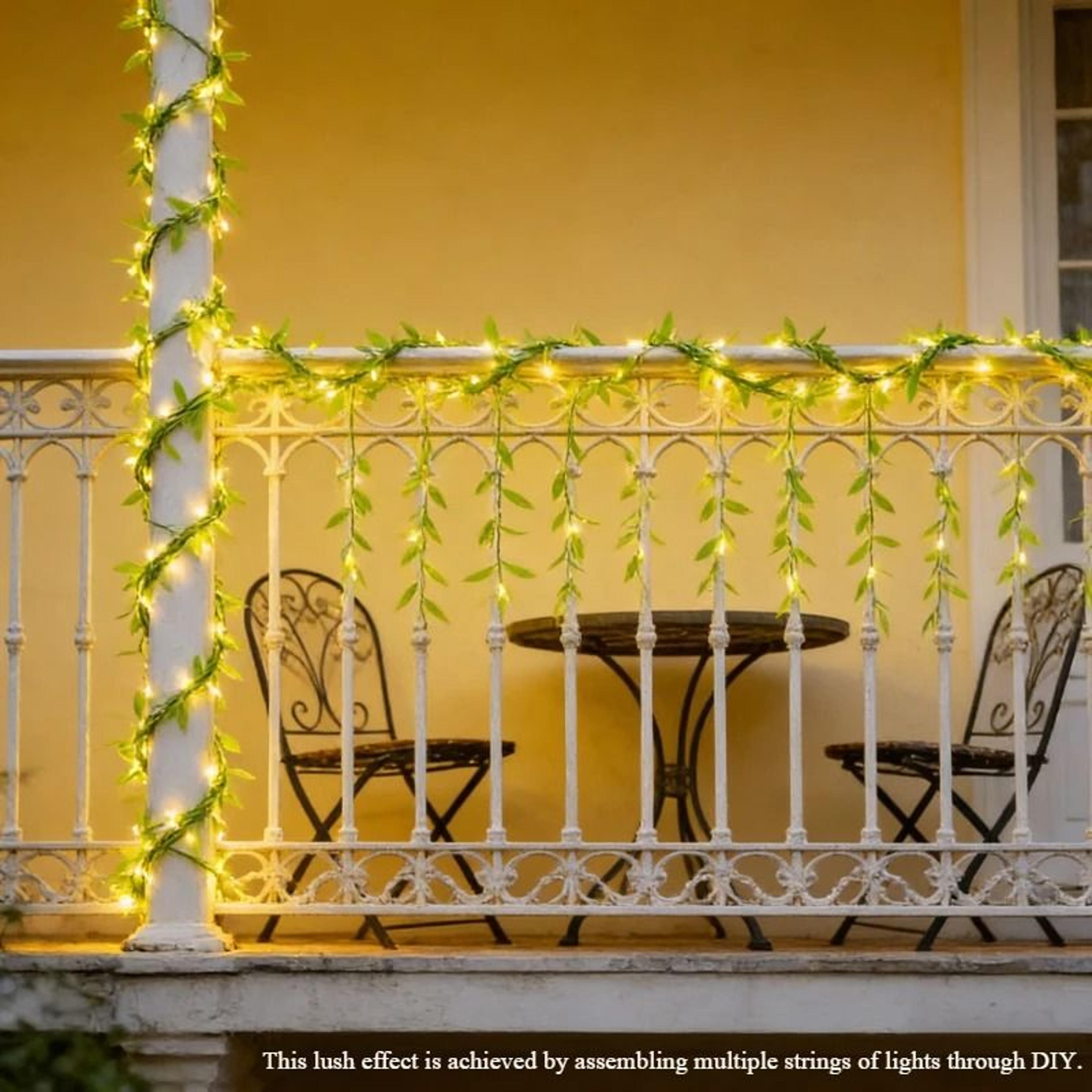 Battery Powered Willow Leaf Copper Wire LED Curtain String Lights For Botanical Home Decor 2