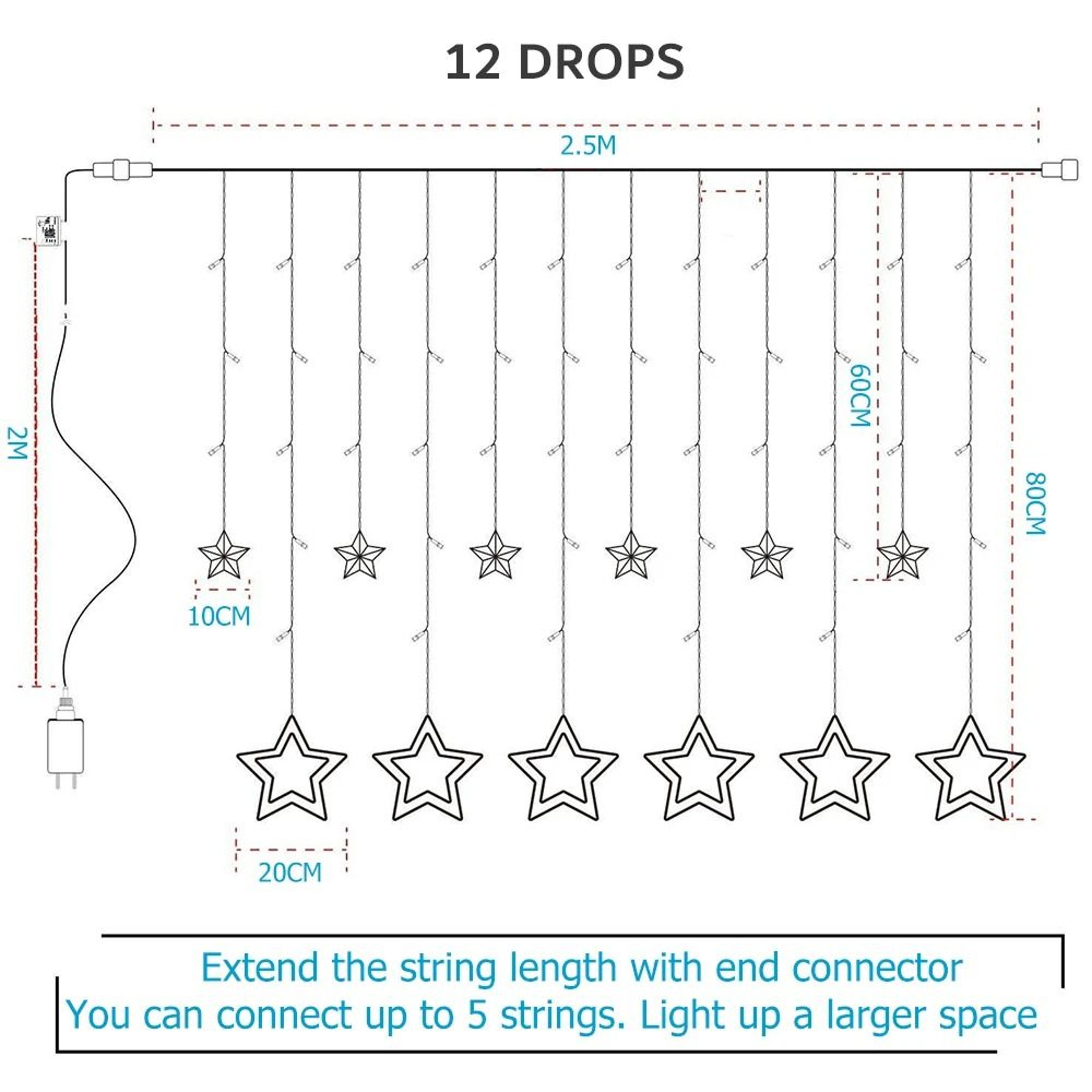 Waterproof 138 LED Star Curtain String Lights With 8 Modes For Ramadan Bedroom And Festive Decor 1