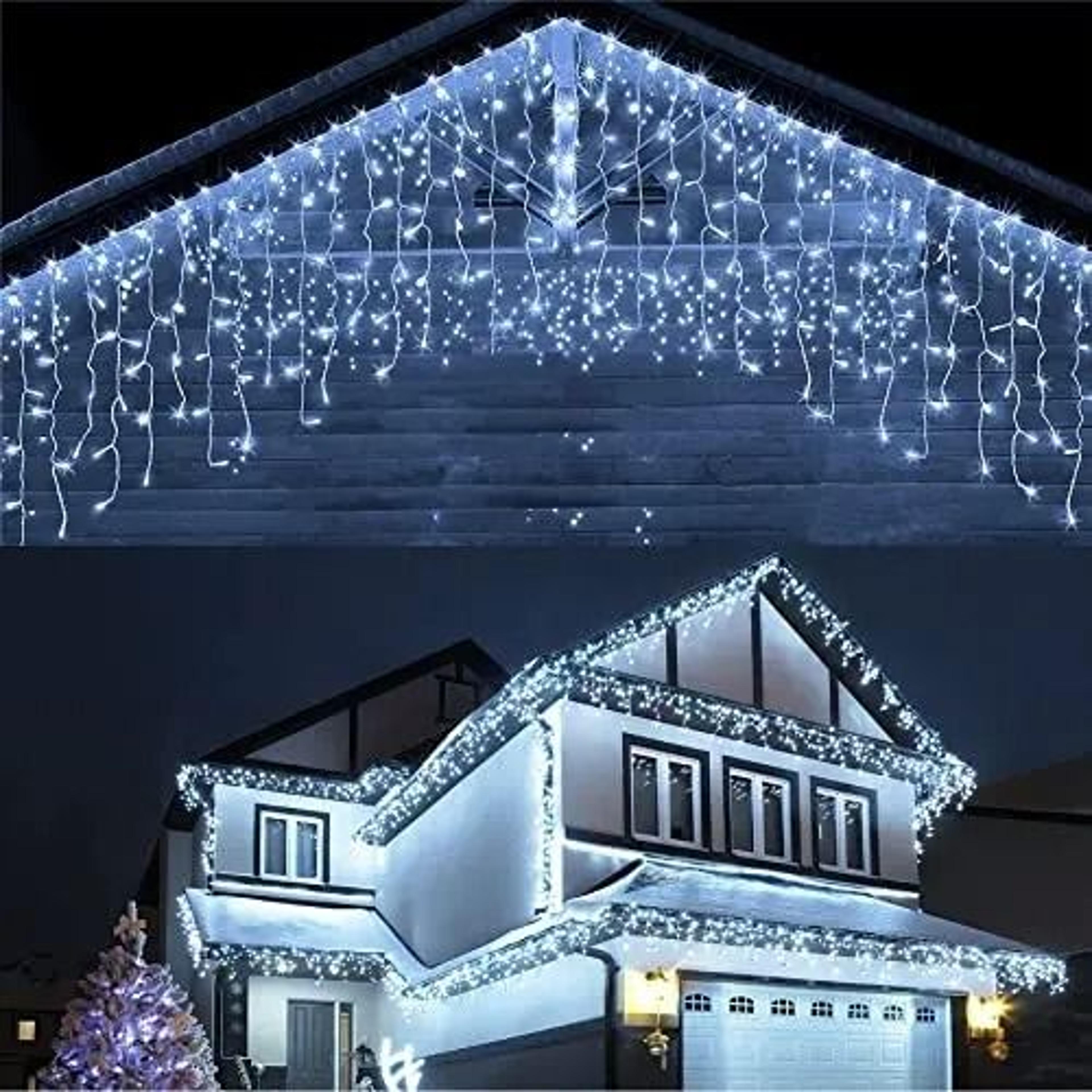 Connectable Outdoor LED Icicle Curtain String Lights For House Eaves Rooflines And Holiday Decor 7