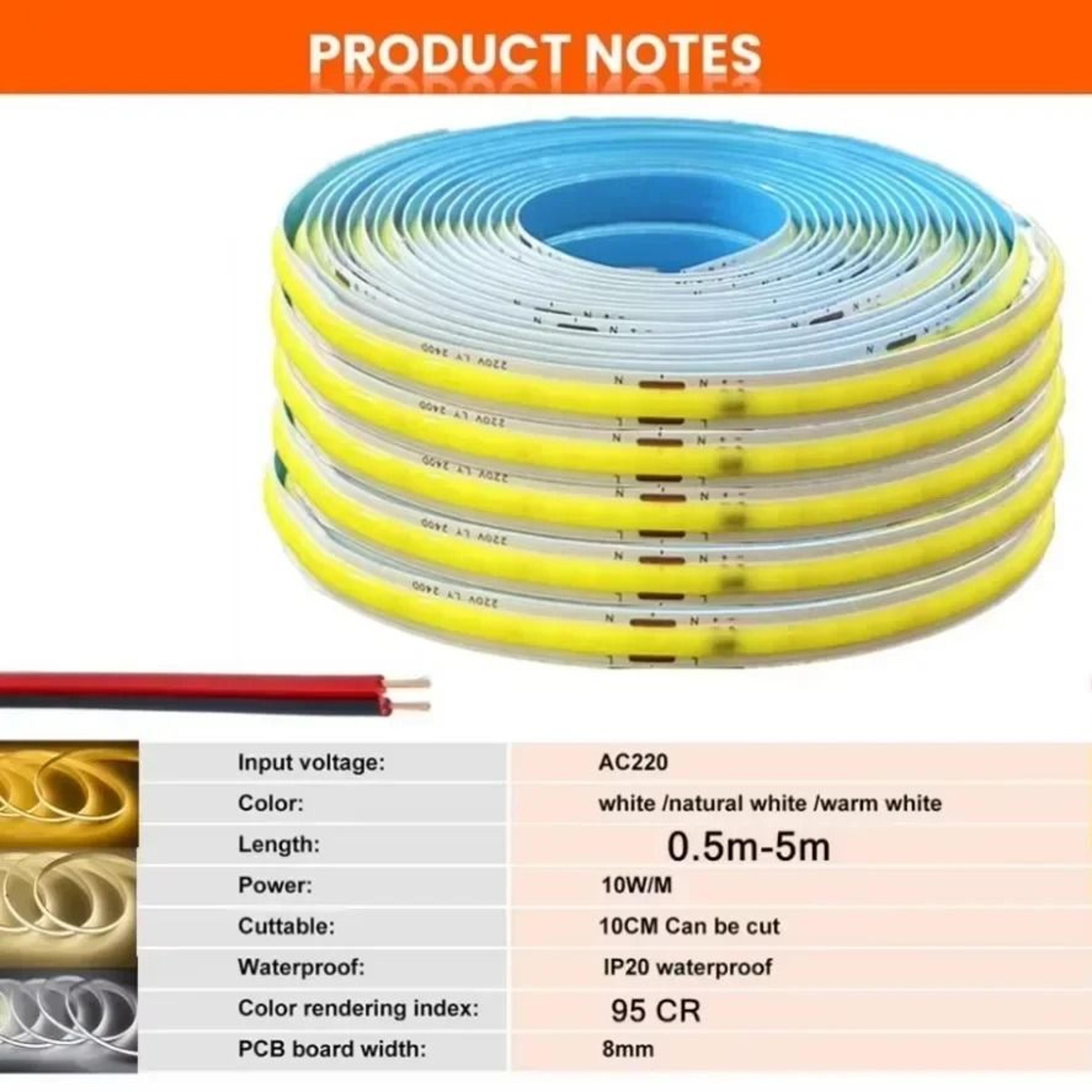 Driverless 220V High Density COB LED Strip Light With Smart IC RA95 Warm White For Linear Accent Li 5