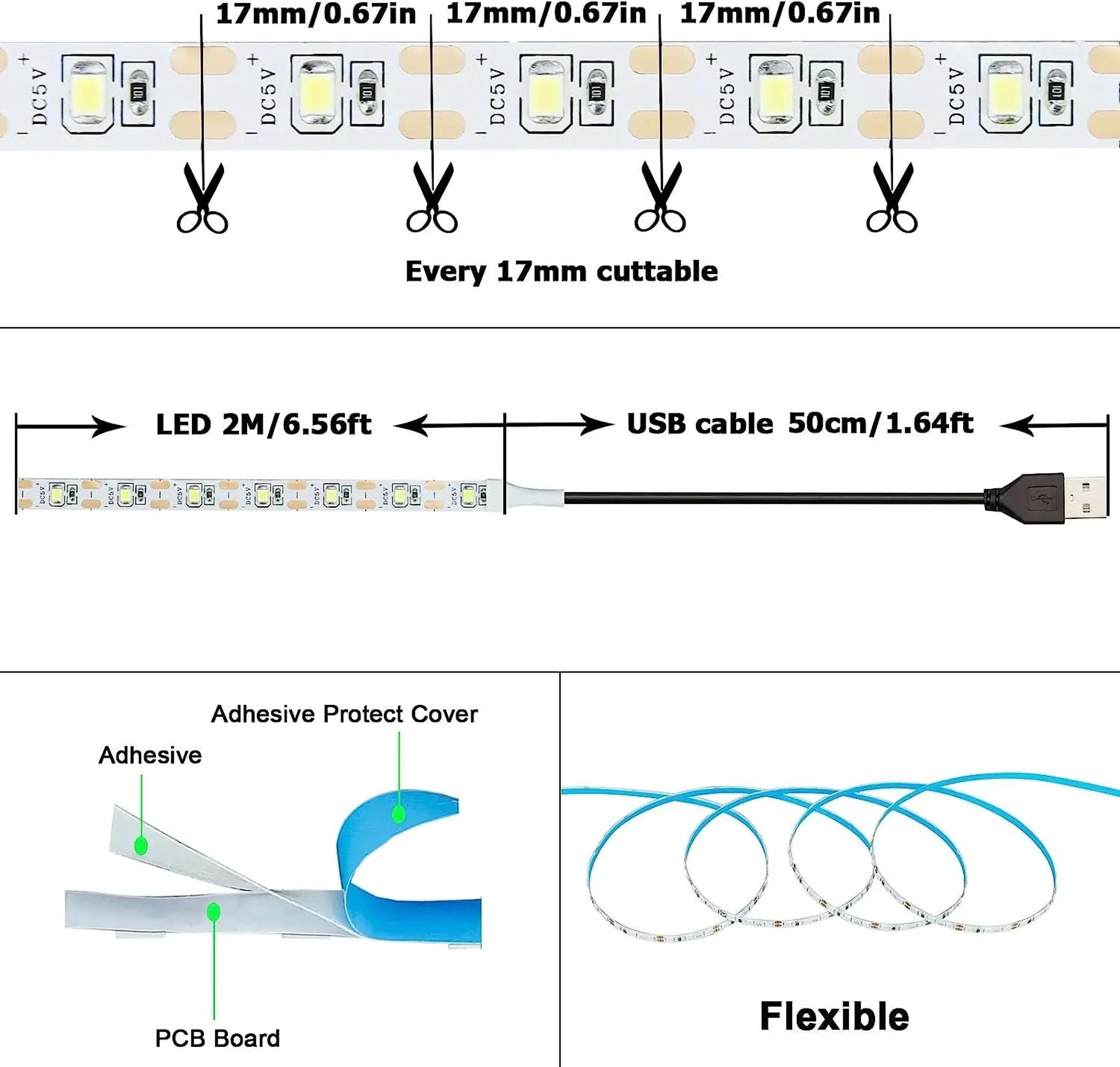 5V USB Powered Flexible White LED Strip Light For TV Backlighting Shelving And Home Accent Lighting 4