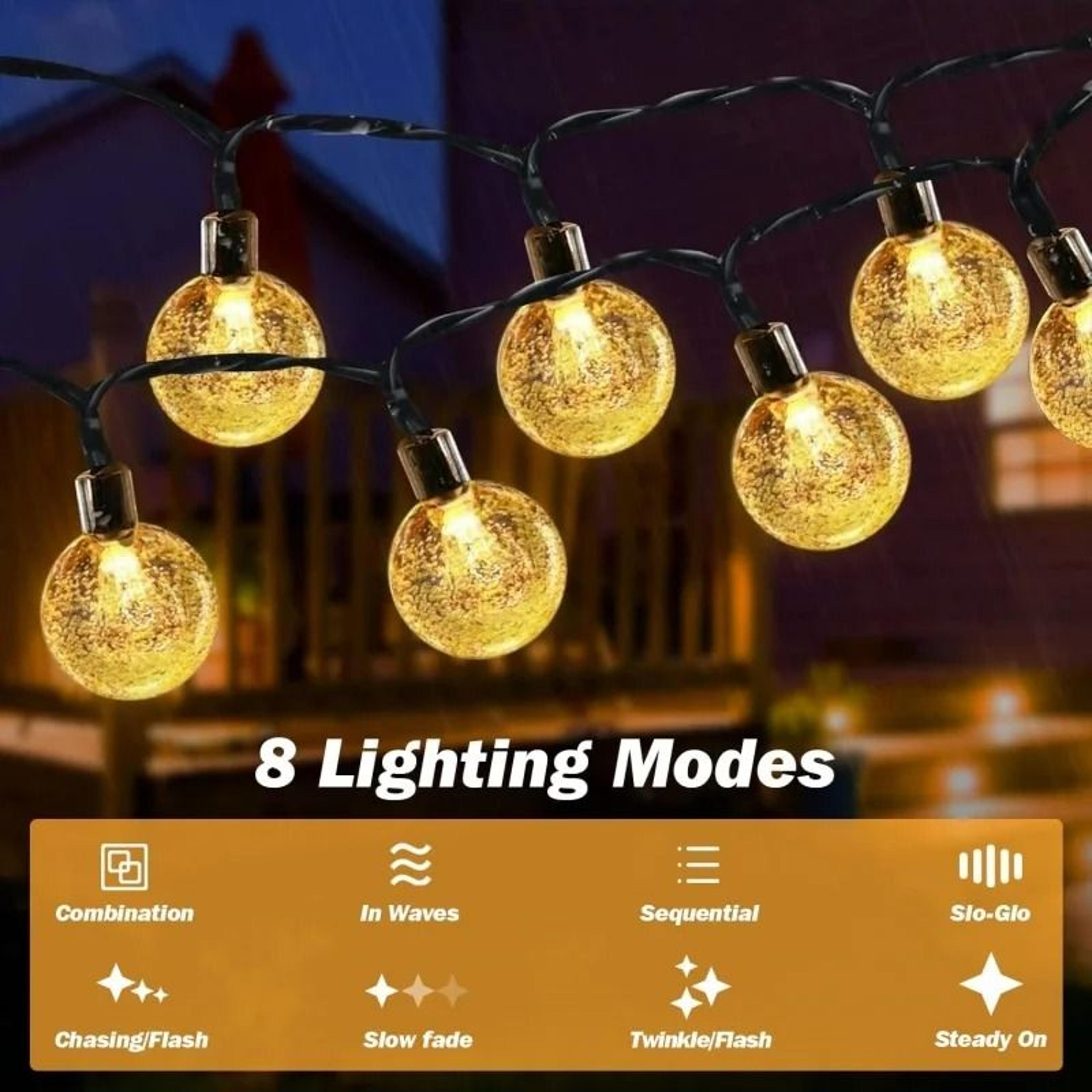 Outdoor Solar LED Crystal Bubble Ball String Lights Waterproof Multi Mode Decorative Globe Lights 3