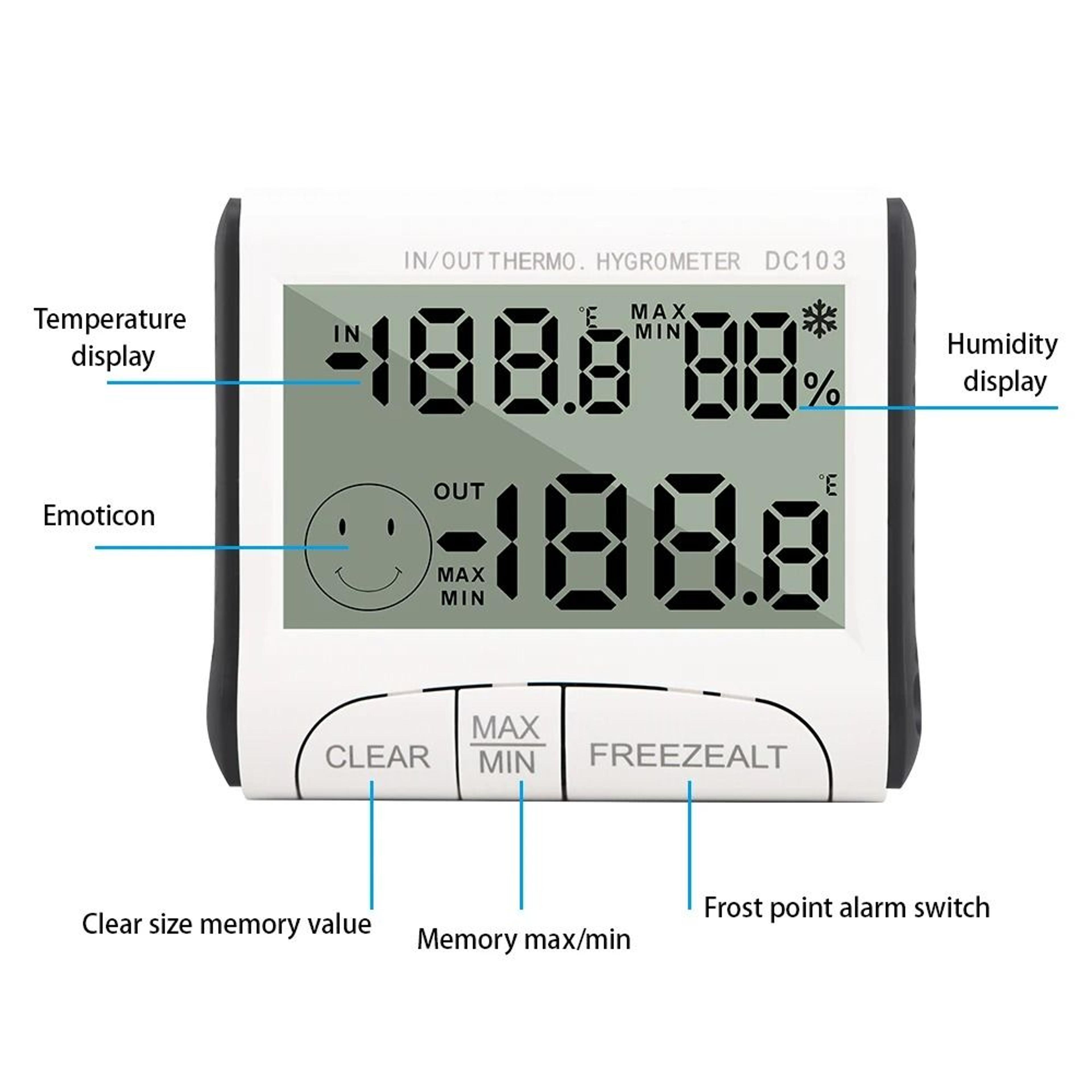 DC103 LCD Digital Thermometer Hygrometer Weather Station With Max Min Memory And Outdoor Sensor Pro 3