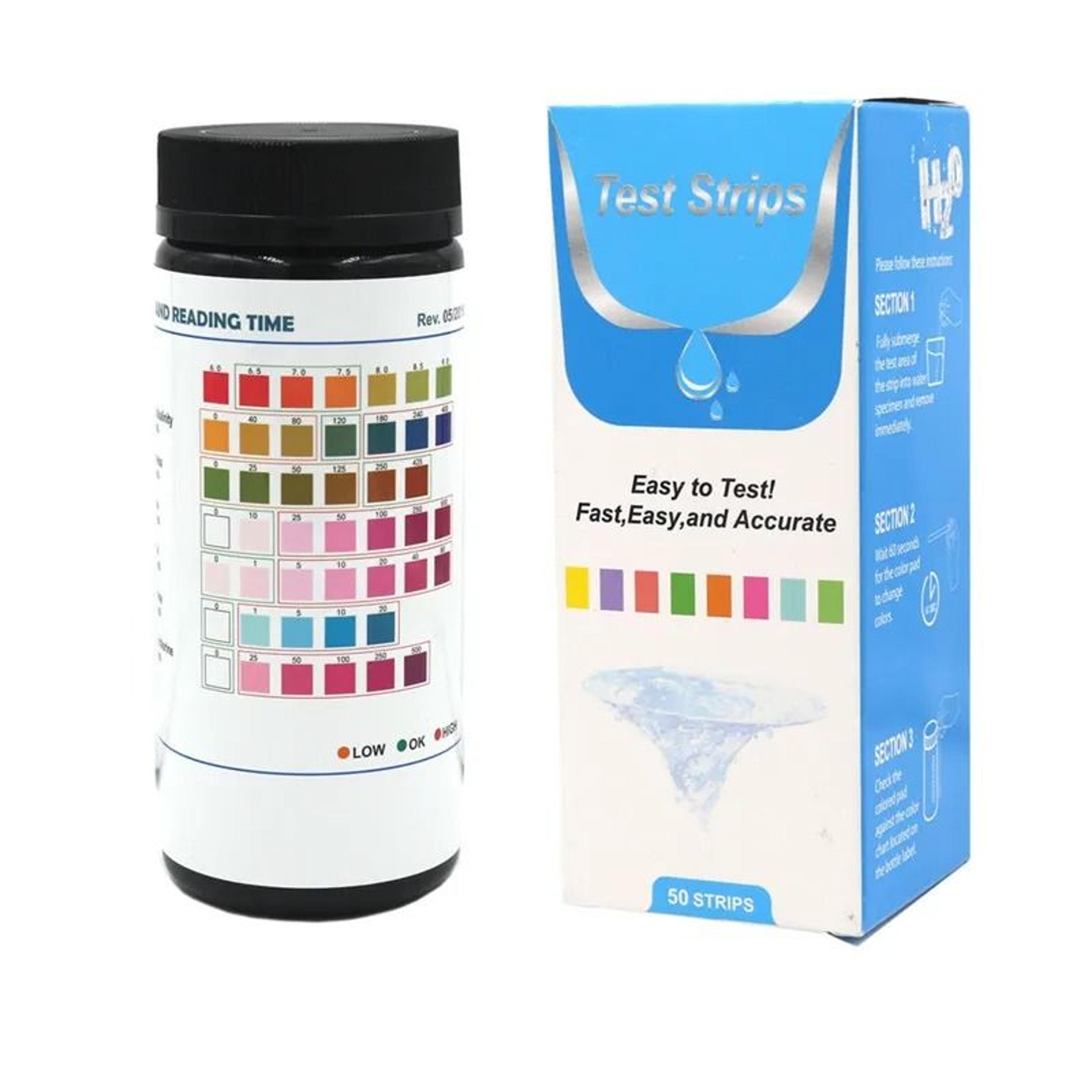 7 in 1 swimming pool and spa water test strips 50 count kit for ph chlorine alkalinity bromine and hardness