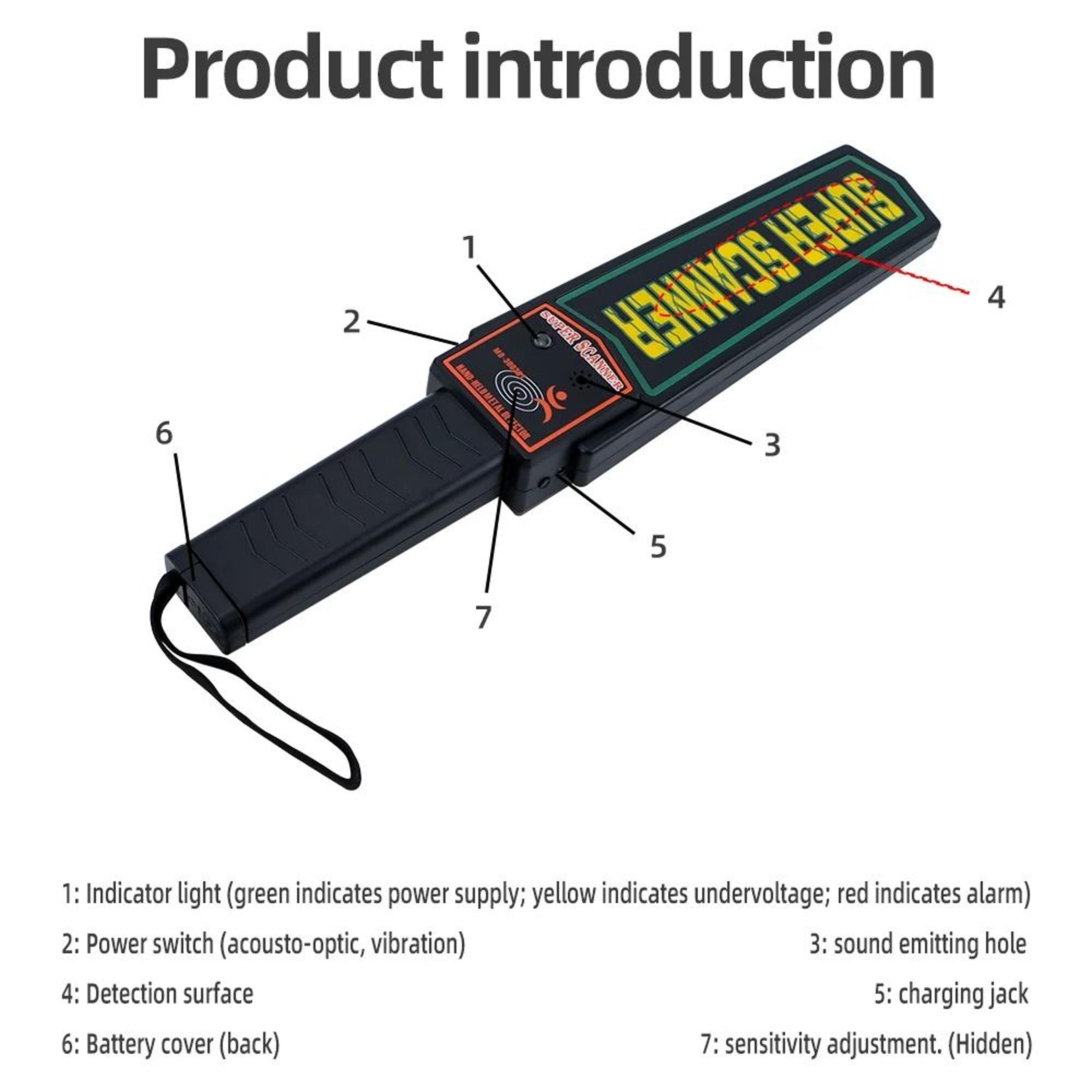 Handheld Security Metal Detector Wand High Sensitivity Scanner With Dual Sound And Vibration Alarms 3