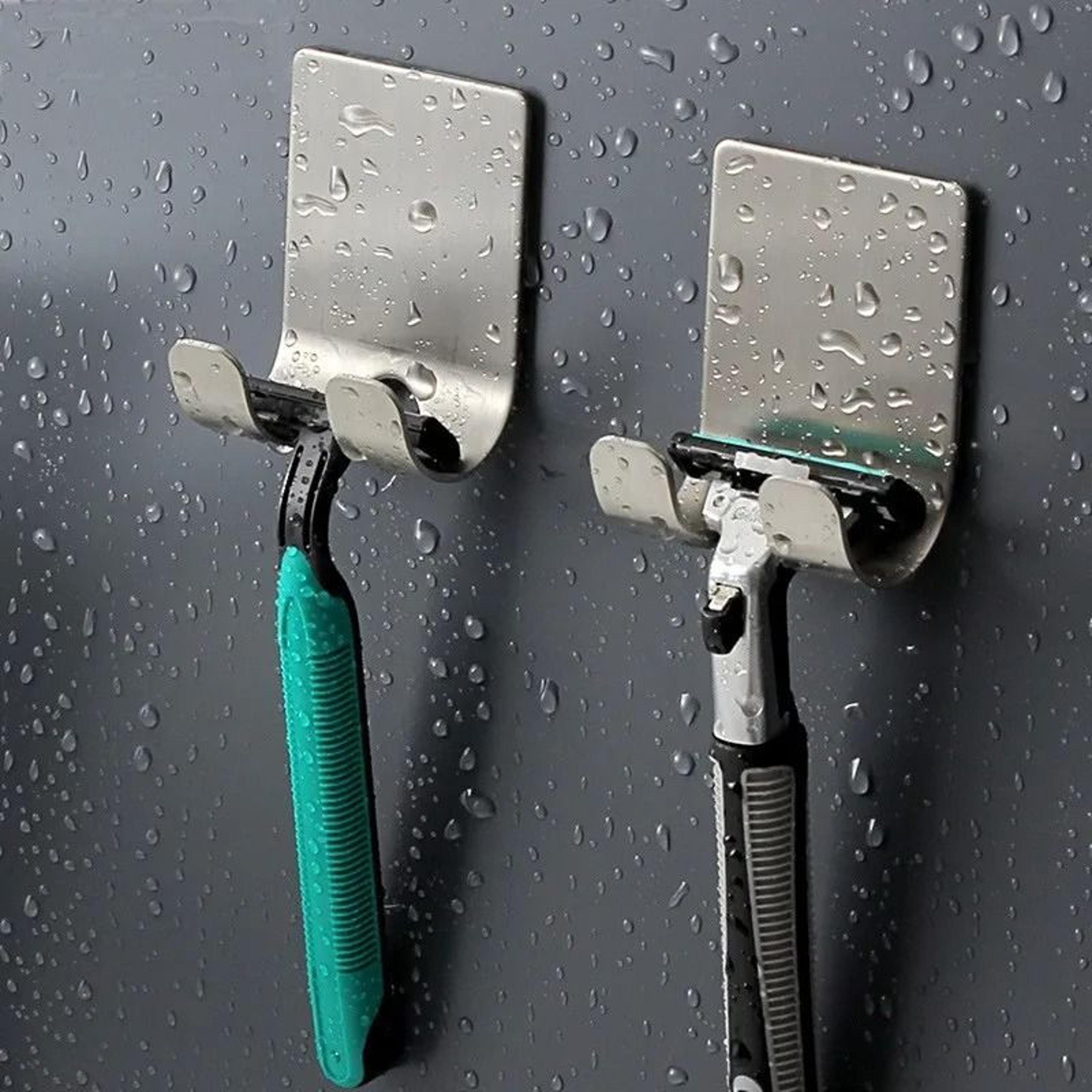 stainless steel razor holder adhesive wall hook utility storage shelf for bathroom
