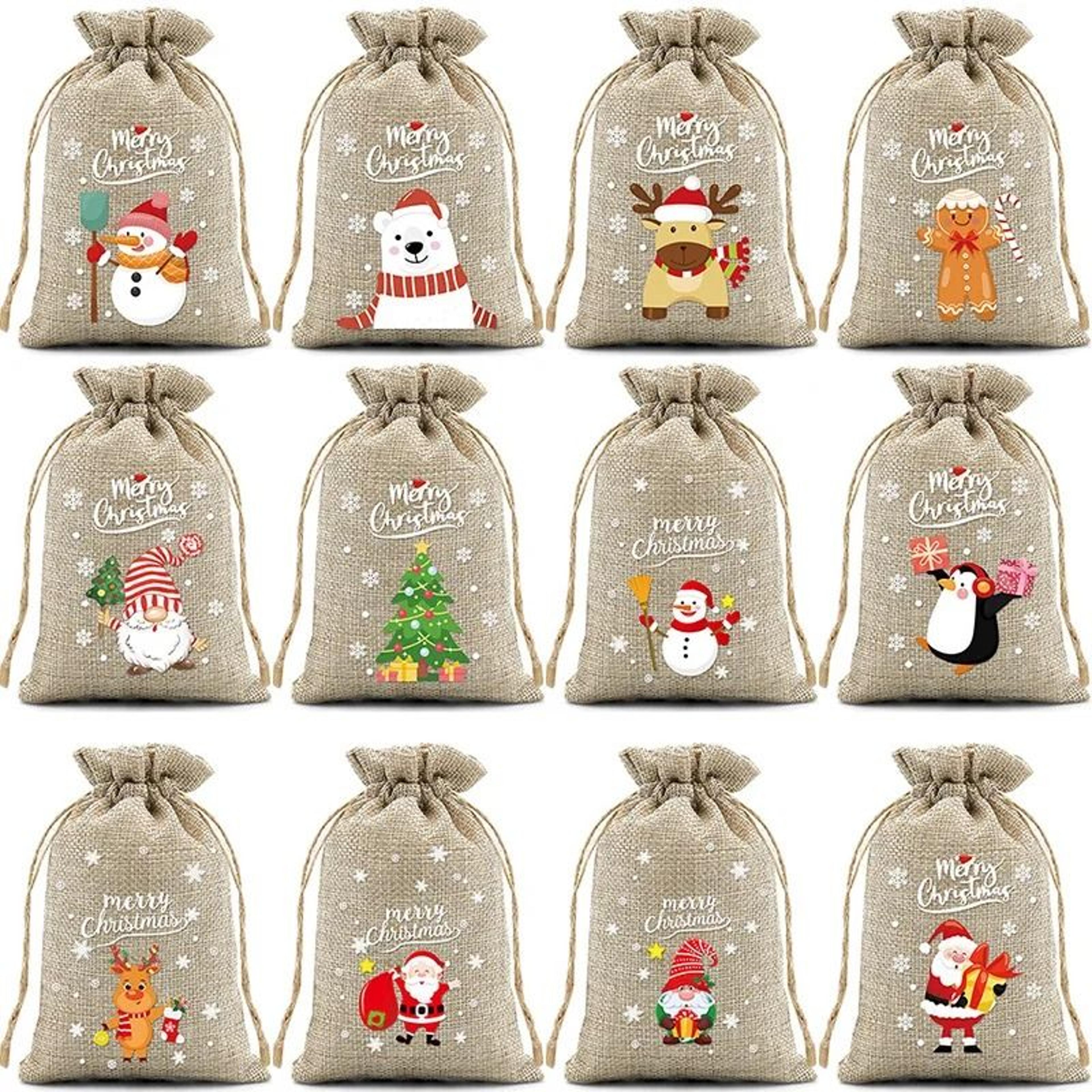 Christmas Burlap Drawstring Candy Bag Santa Gift Sack Holiday Party Favor Pouch 5