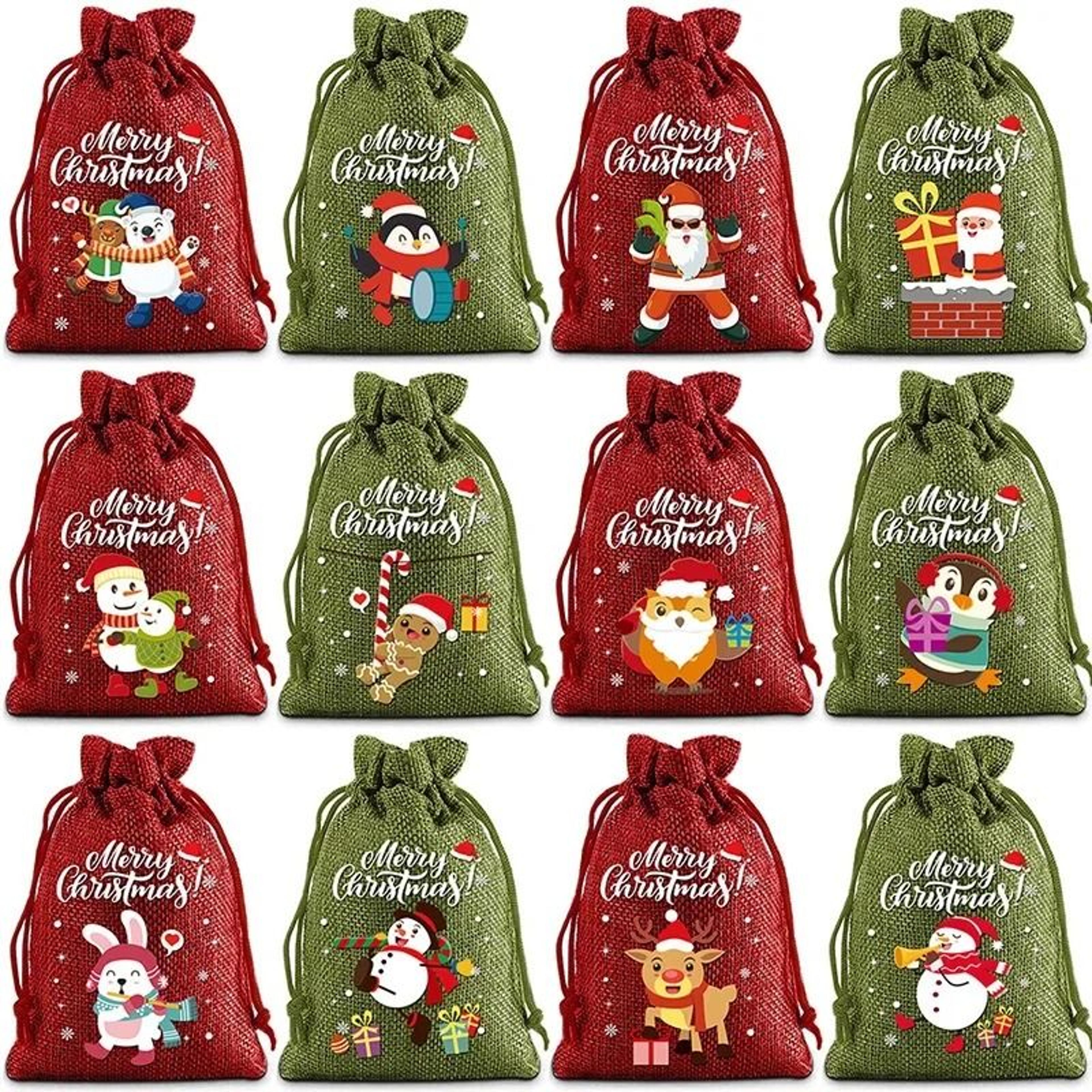 Christmas Burlap Drawstring Candy Bag Santa Gift Sack Holiday Party Favor Pouch 8