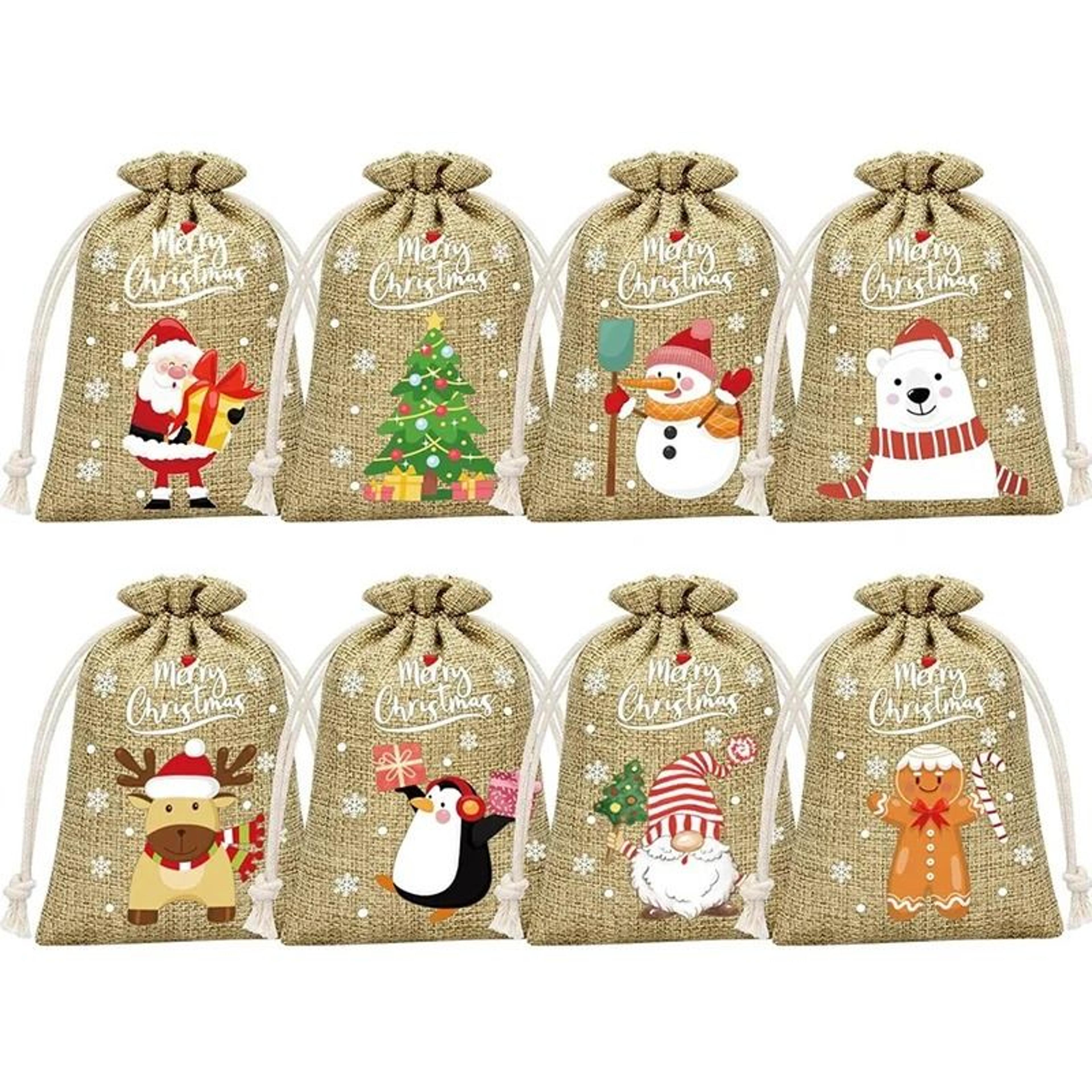 Christmas Burlap Drawstring Candy Bag Santa Gift Sack Holiday Party Favor Pouch 9