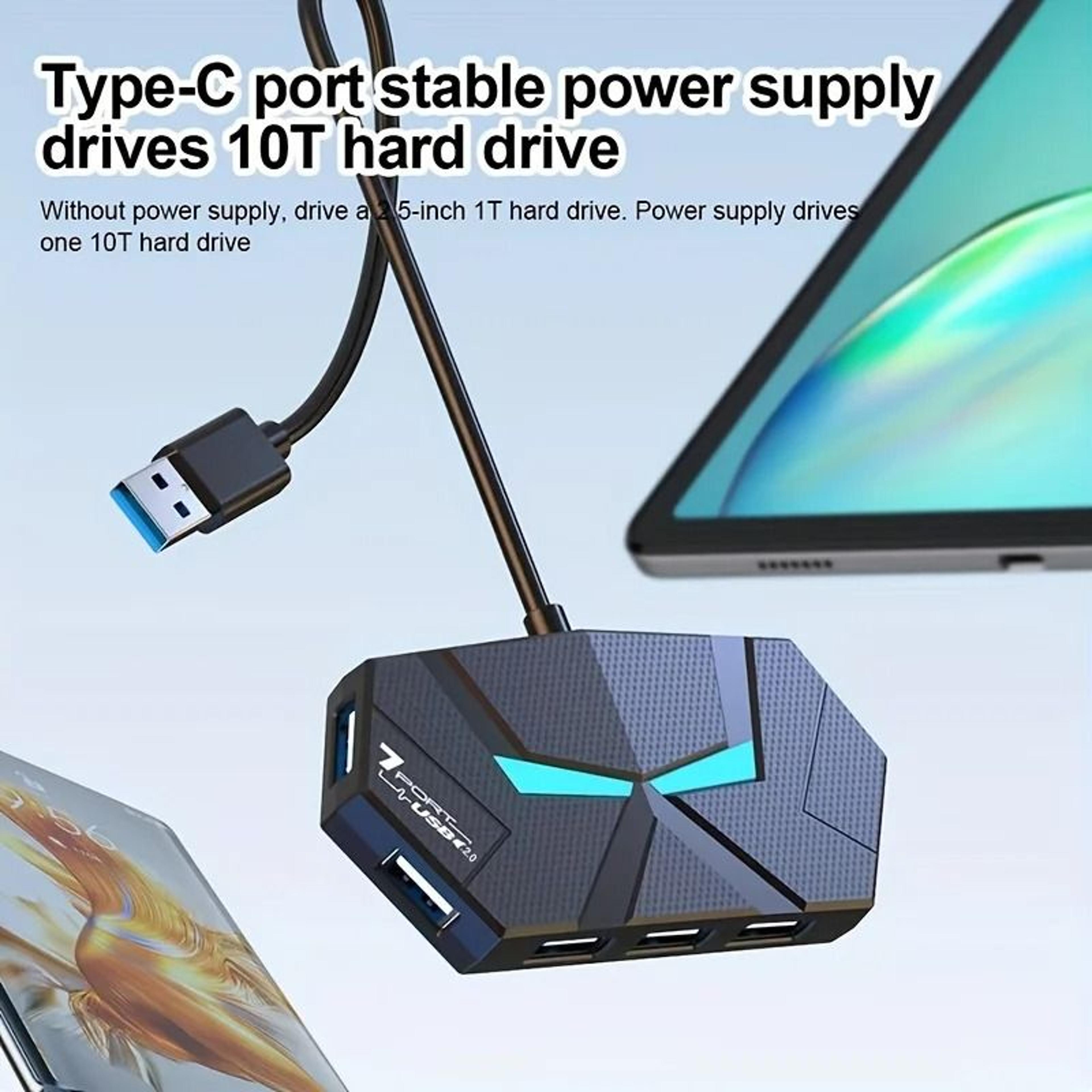 USB Hub Multi Port Splitter With LED Light Stable Type C Adapter Data Transfer 4