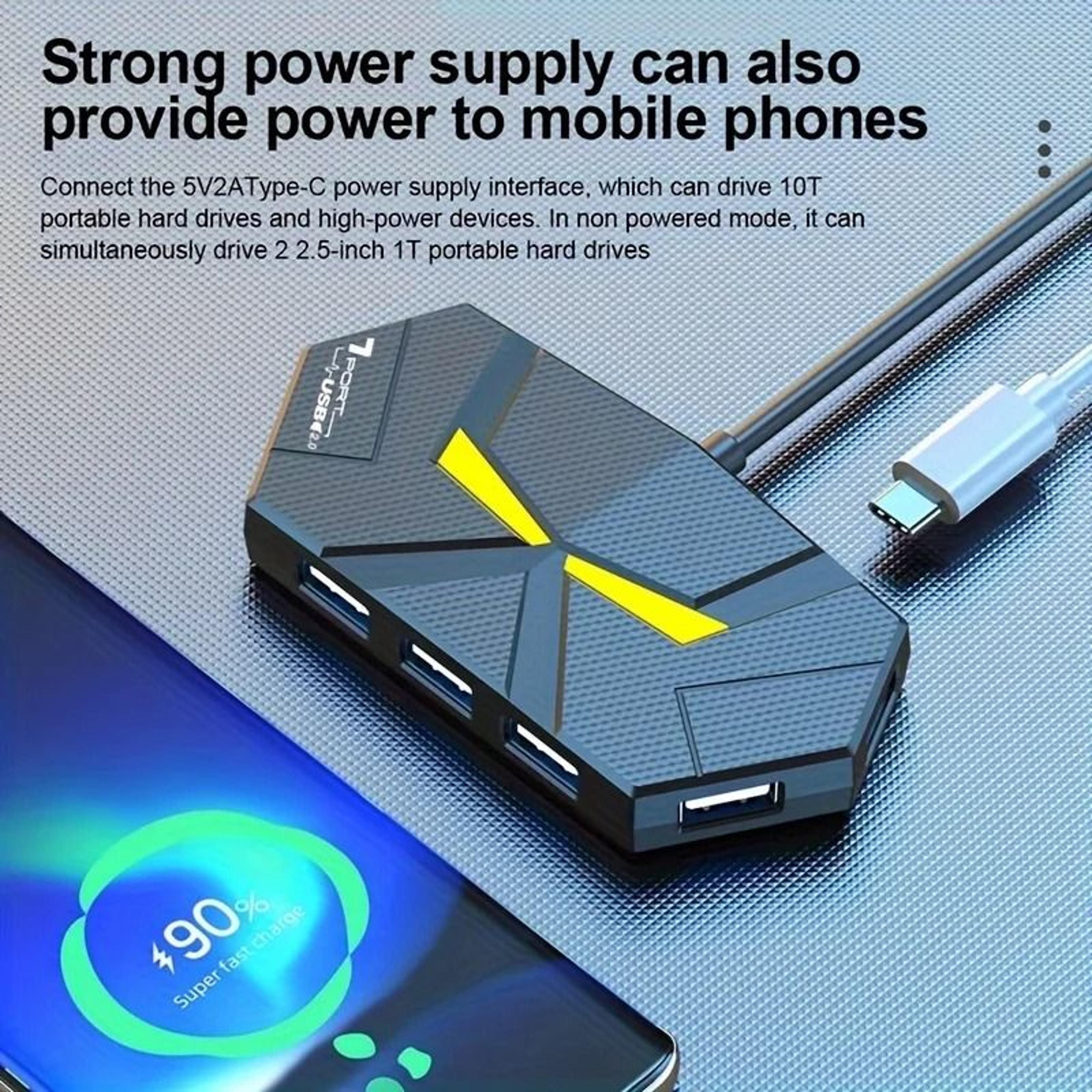 USB Hub Multi Port Splitter With LED Light Stable Type C Adapter Data Transfer 3