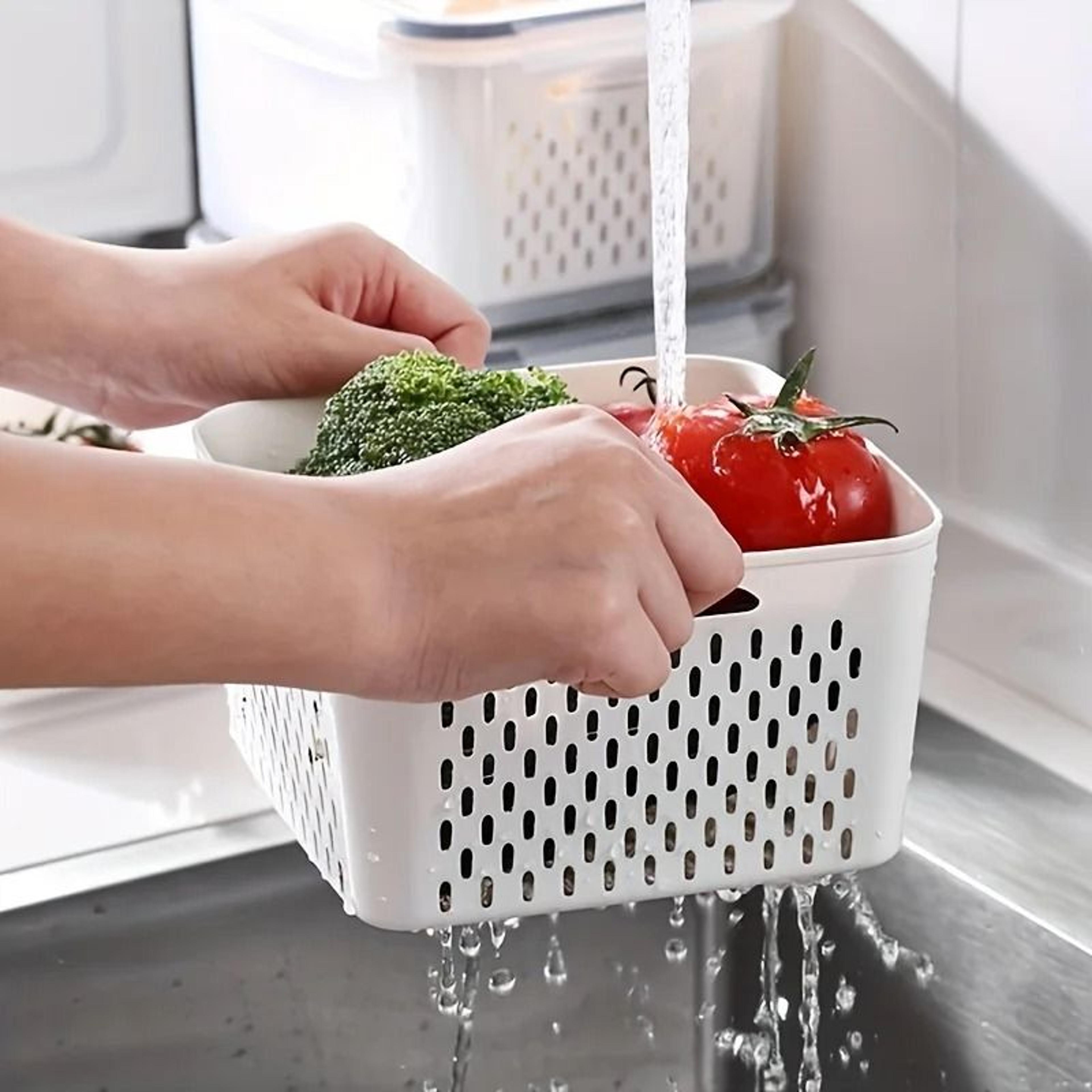 Refrigerator Organizer Sealed Produce Storage Containers With Removable Strainer Basket 4