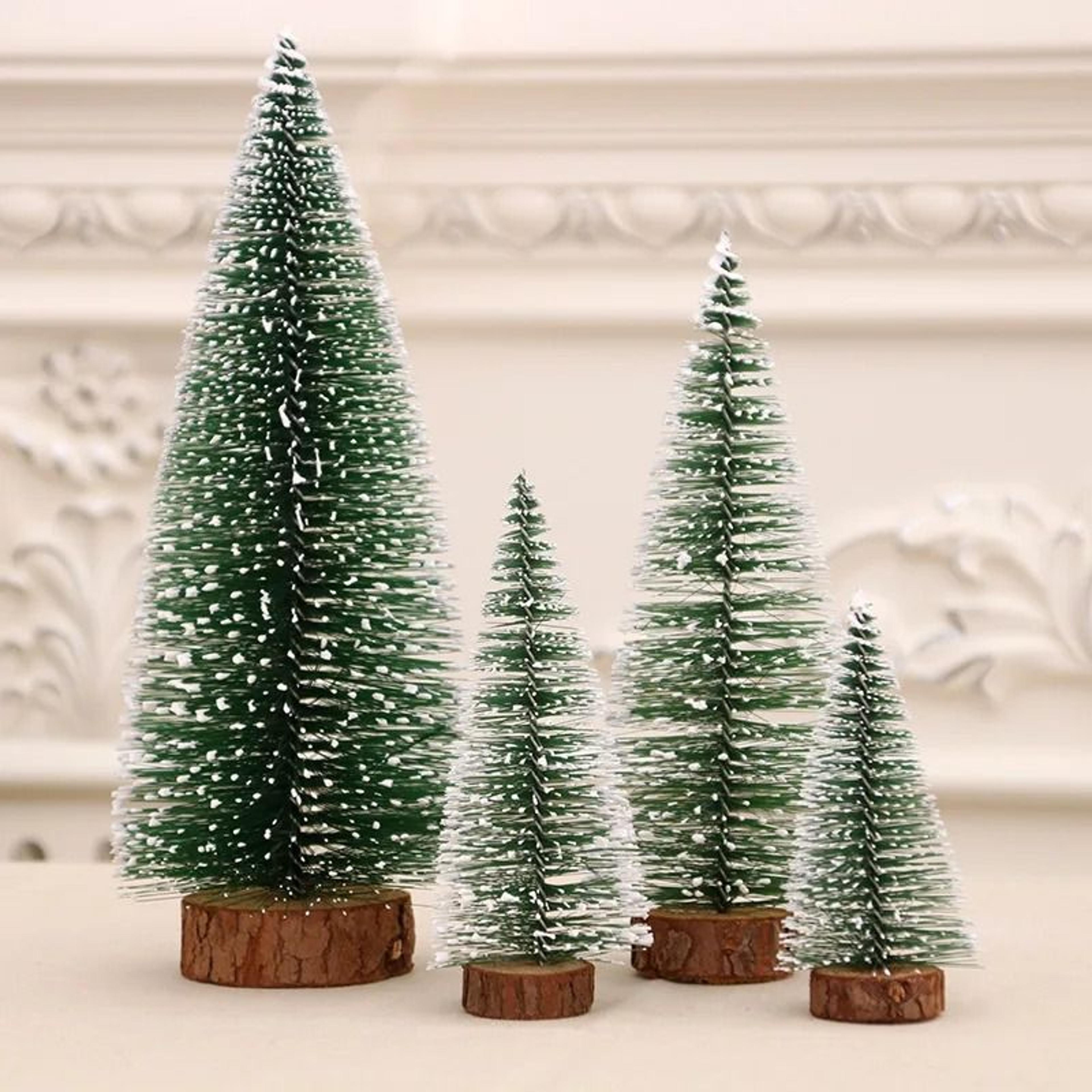 Mini Christmas Tree Pine Needle White Cedar Flocked Desktop Wooden Base Ornament 4