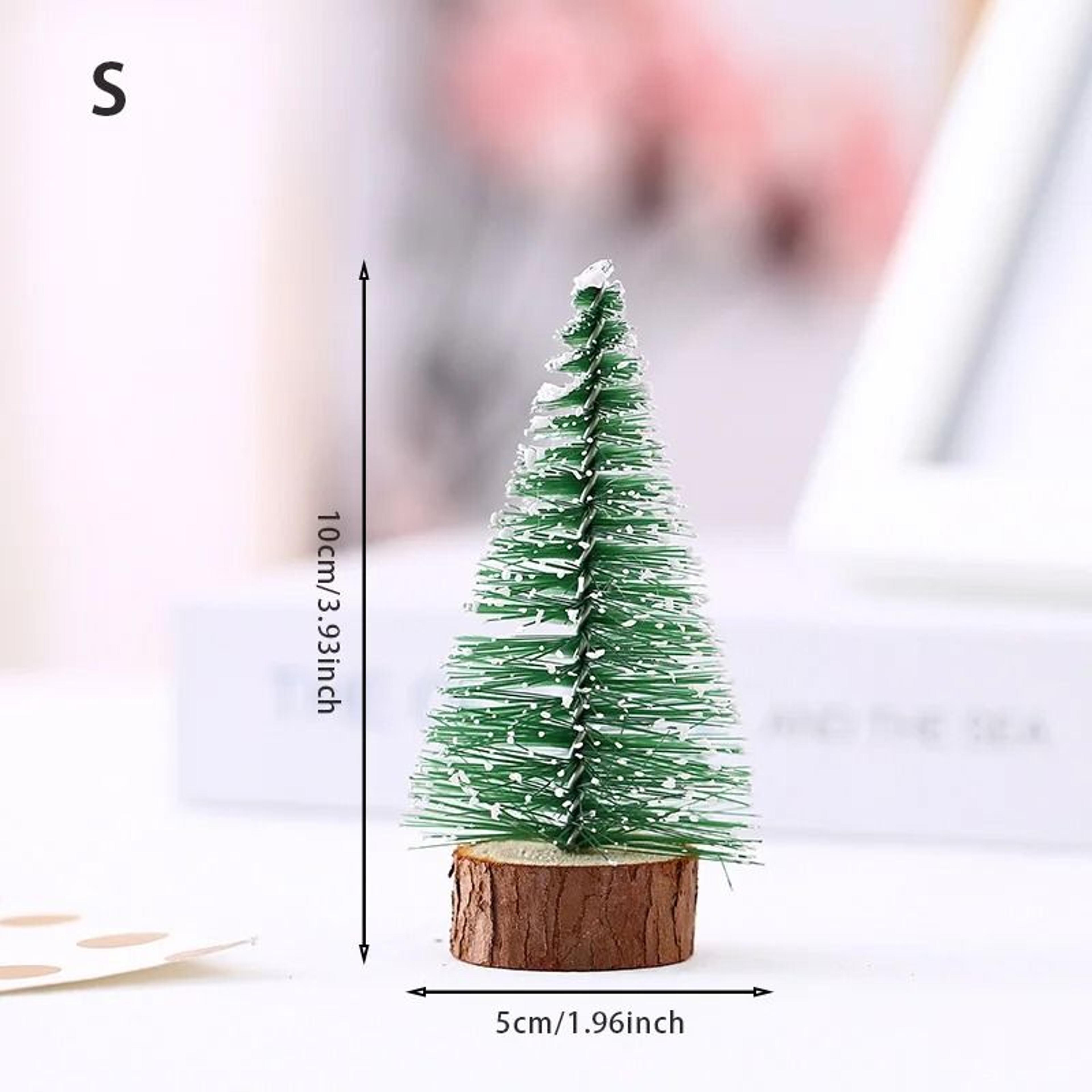 Mini Christmas Tree Pine Needle White Cedar Flocked Desktop Wooden Base Ornament 7
