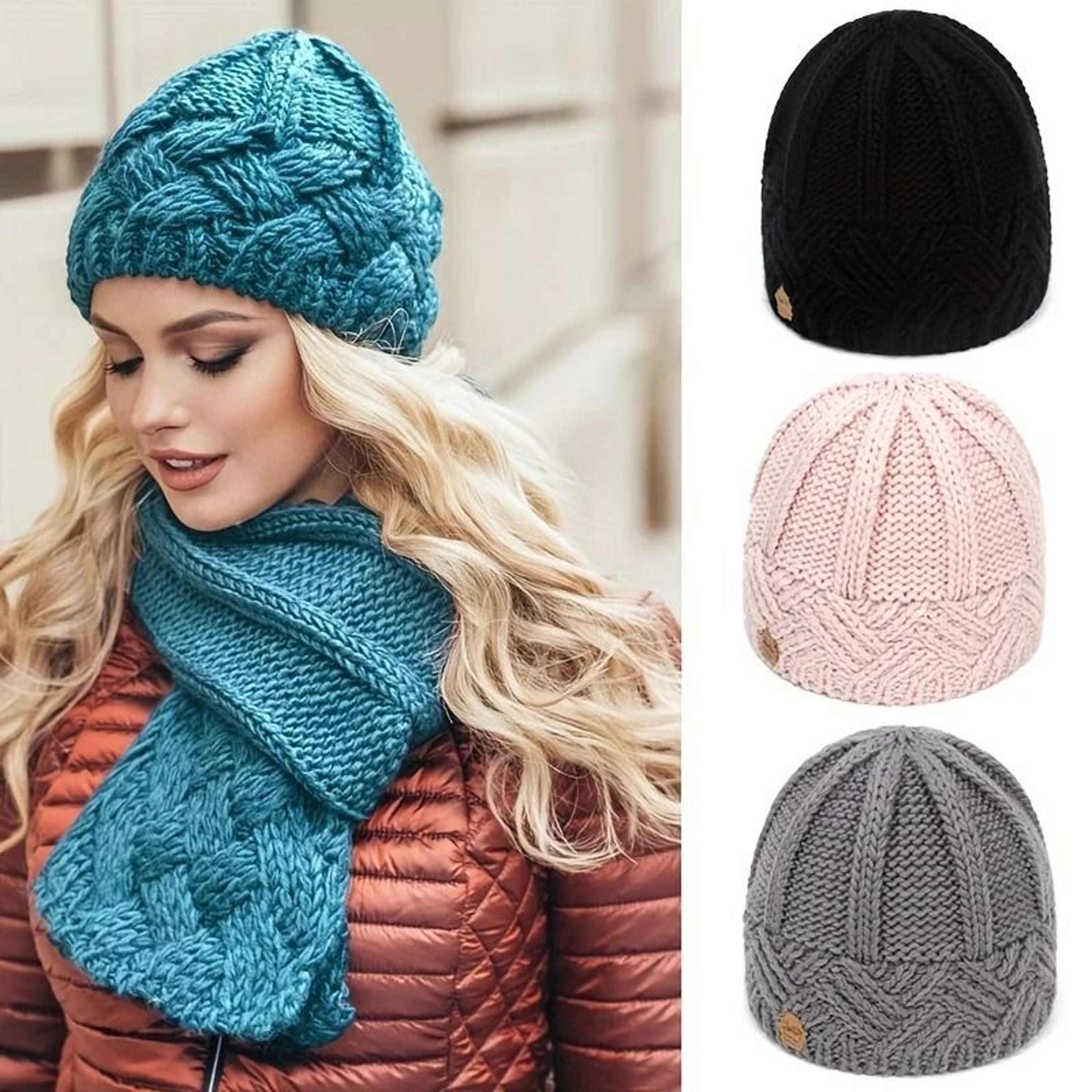 Womens Solid Knitted Beanie Winter Warm Cashmere Wool Blend Slouchy Skulli Cap 0