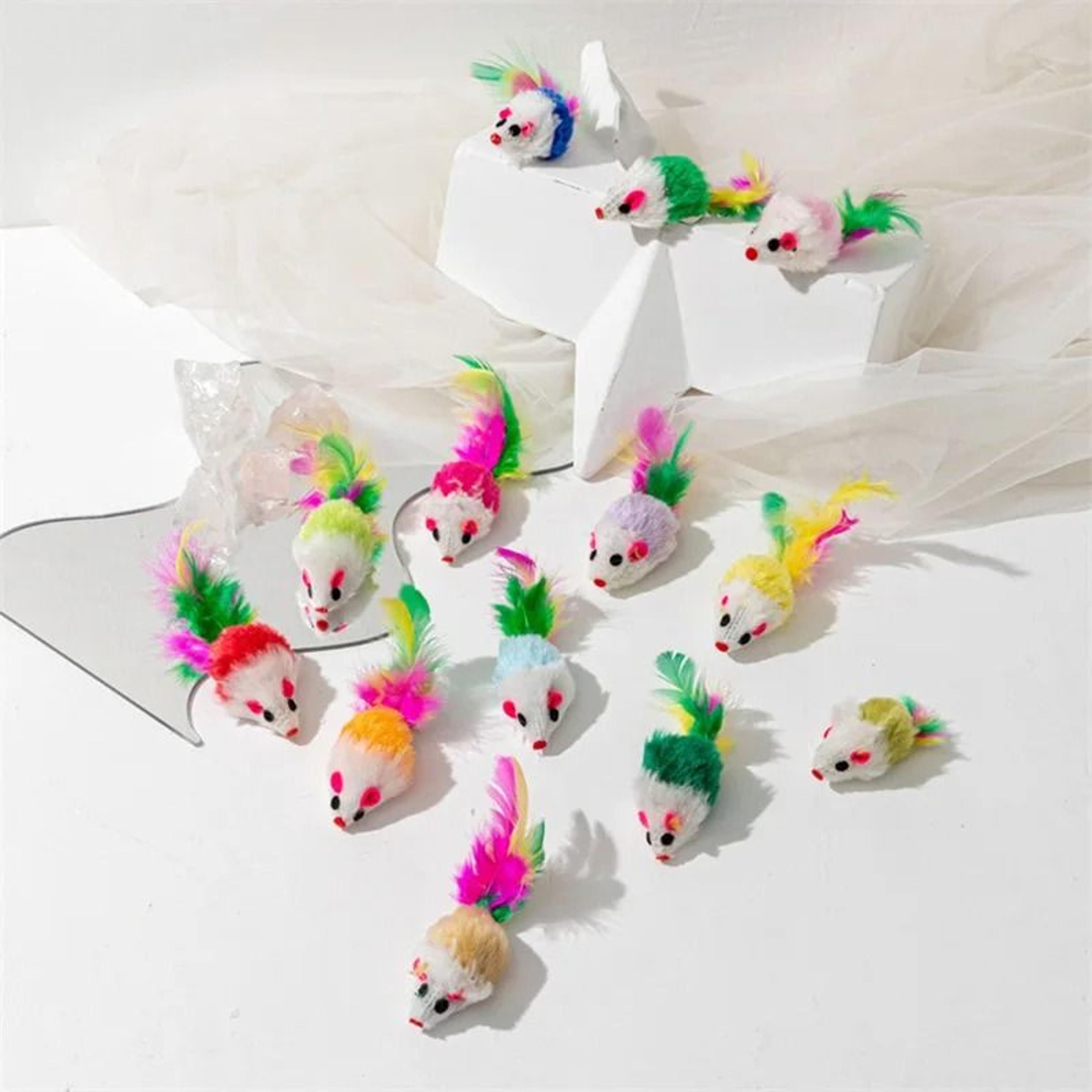 plush cat toys fake rabbit fur feather mouse teaser set for indoor kittens