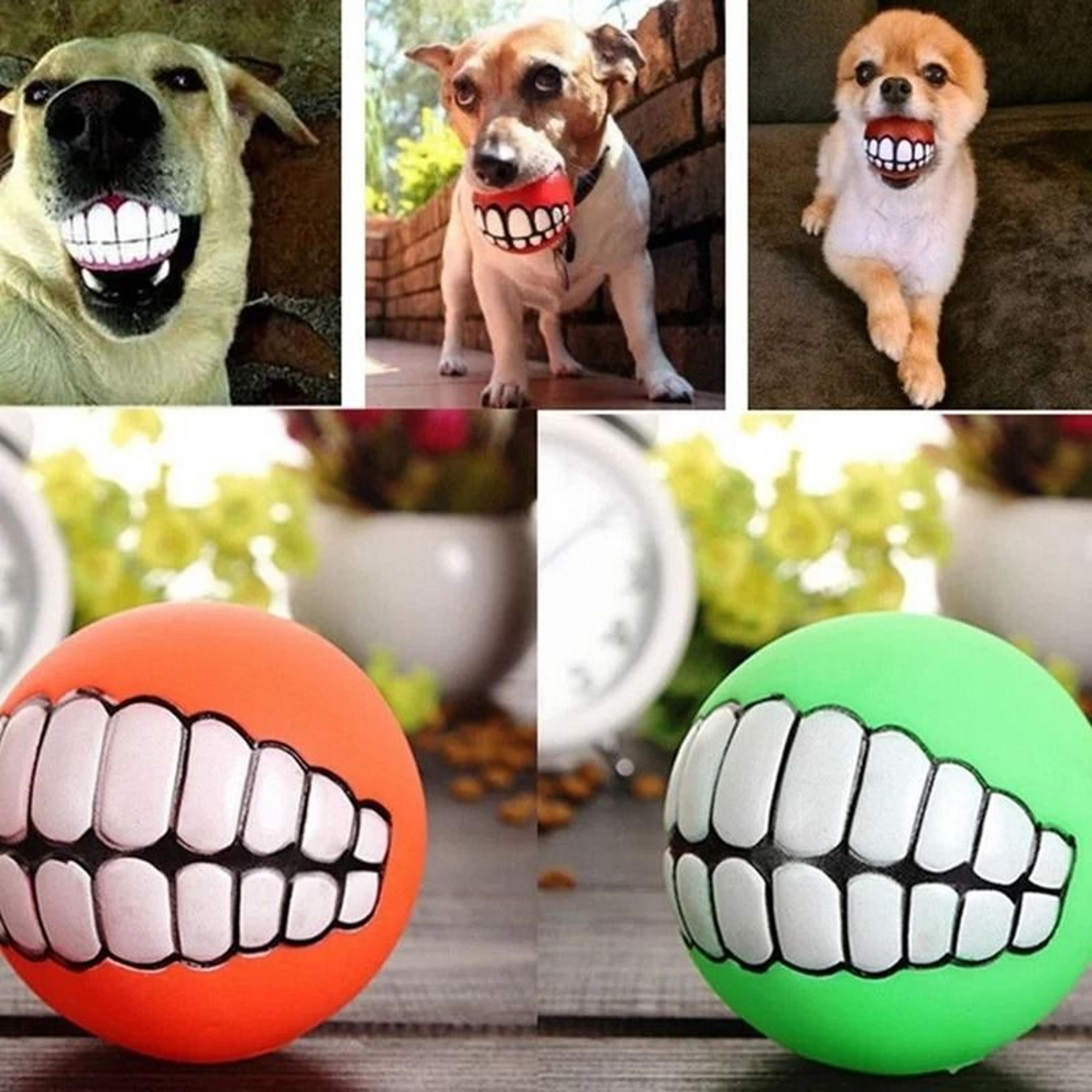 funny pet teeth silicone chew ball squeaky toy for dogs